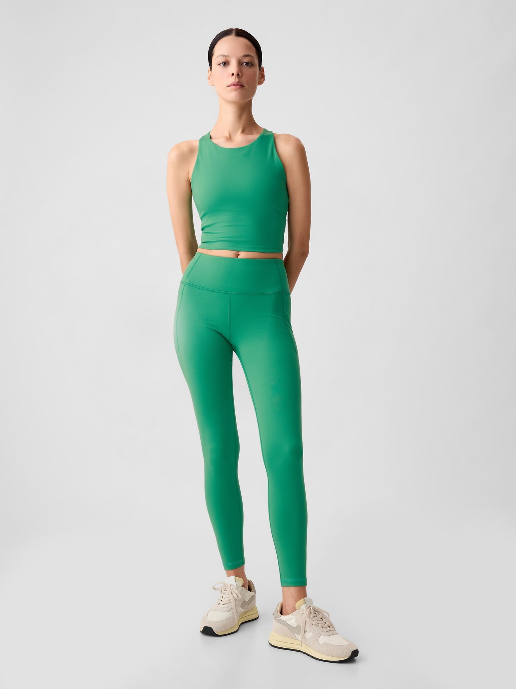 Green High Waisted Power Stretch Full Length Leggings - Image 1 of 2