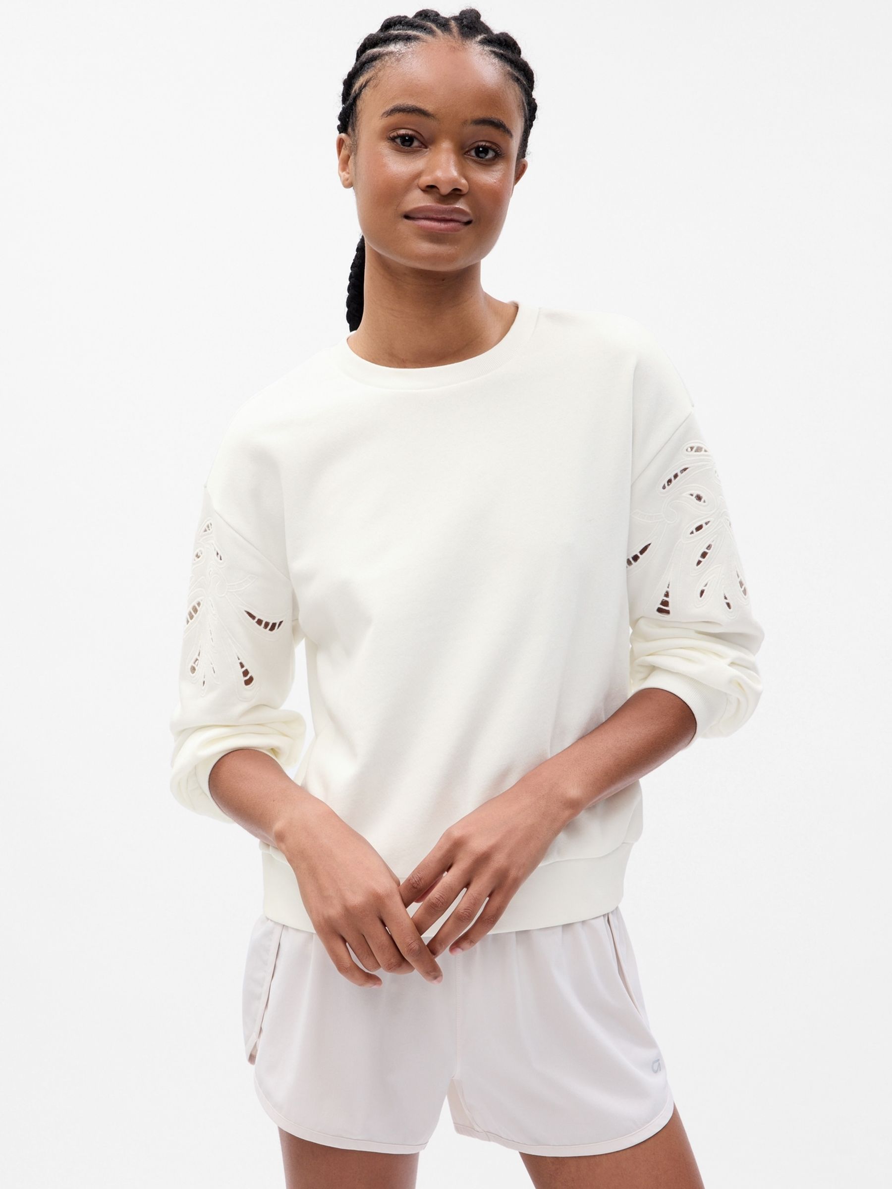 White Vintage Soft Eyelet Sleeve Sweatshirt - Image 1 of 2
