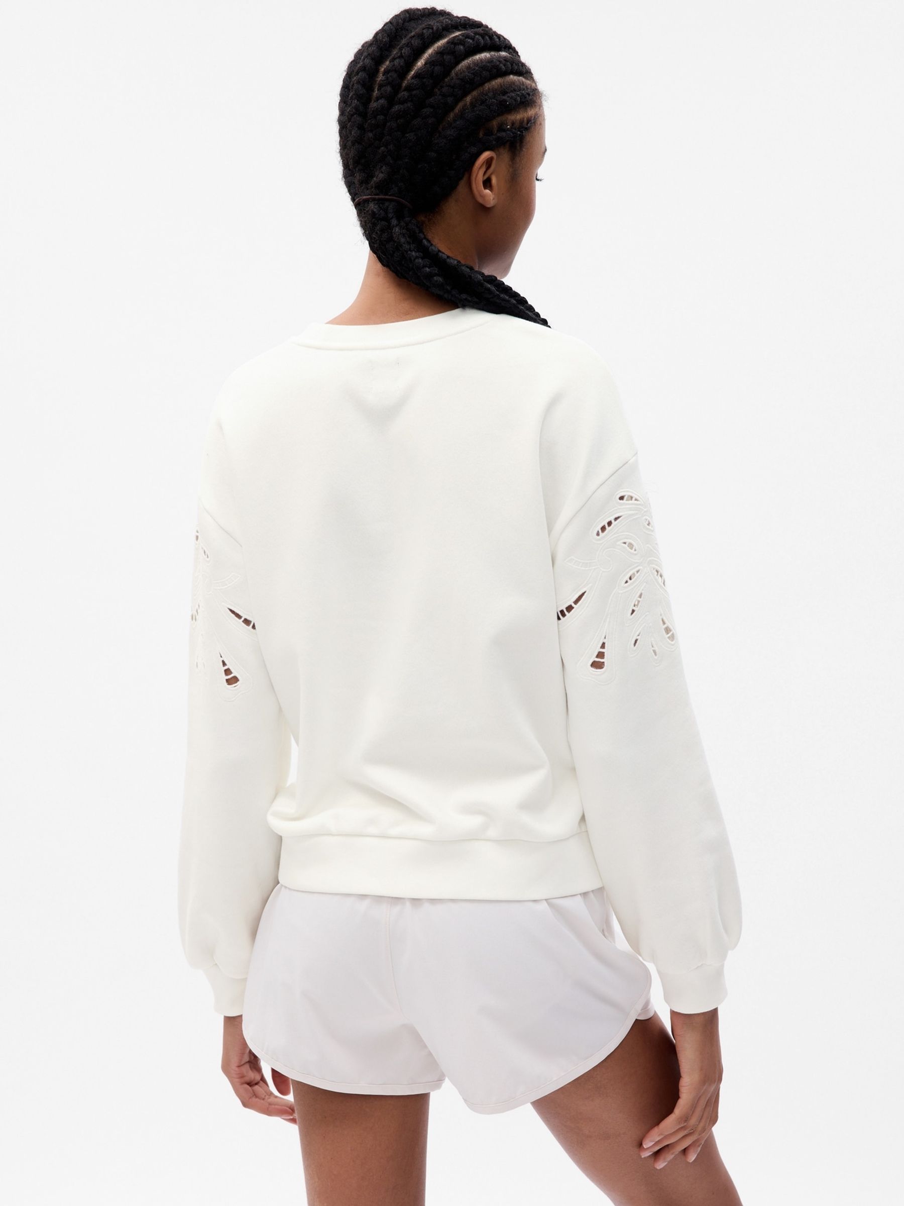 White Vintage Soft Eyelet Sleeve Sweatshirt - Image 2 of 2