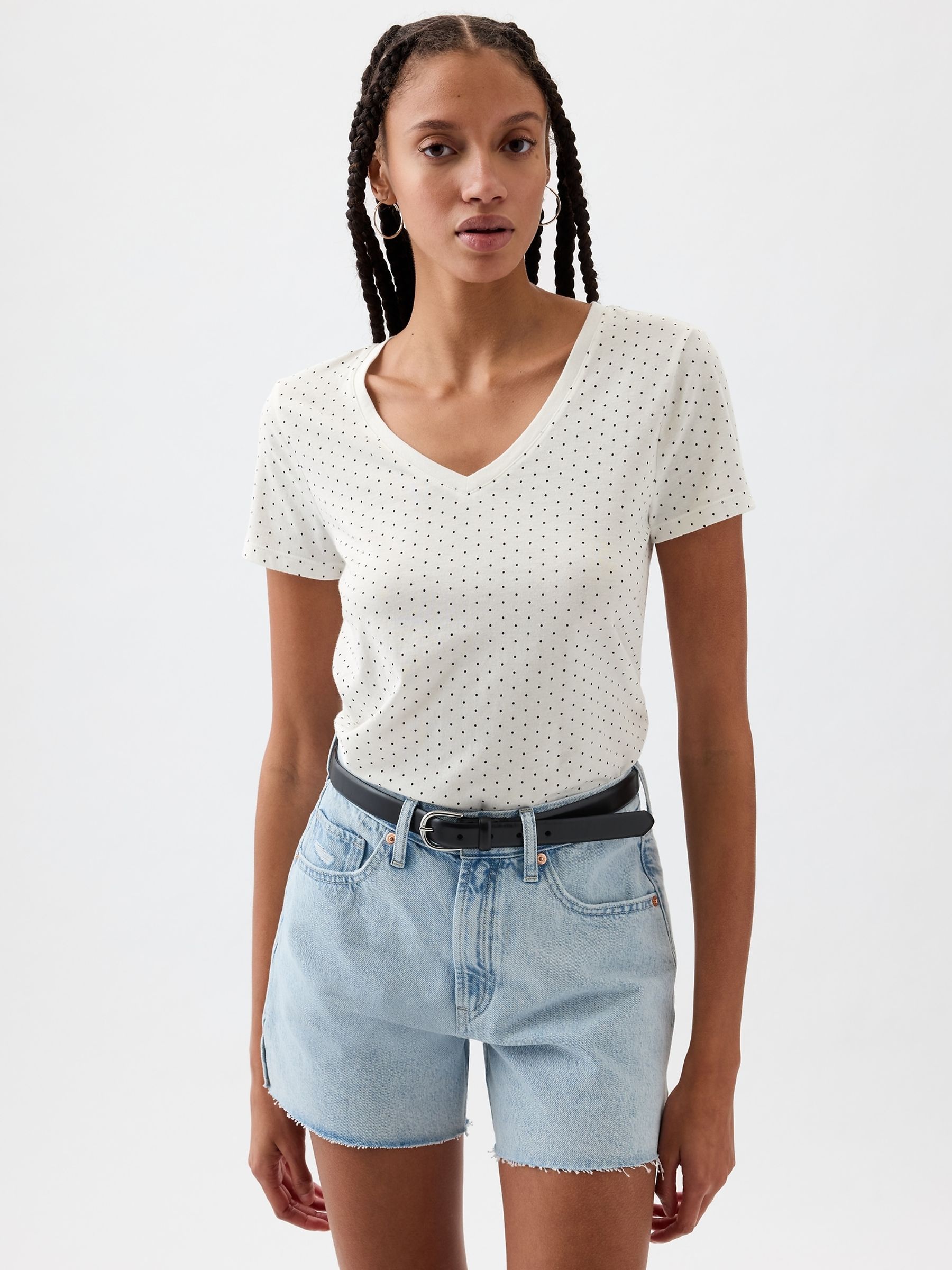 White Polka Dot Favourite Short Sleeve V Neck Print T-Shirt - Image 1 of 2