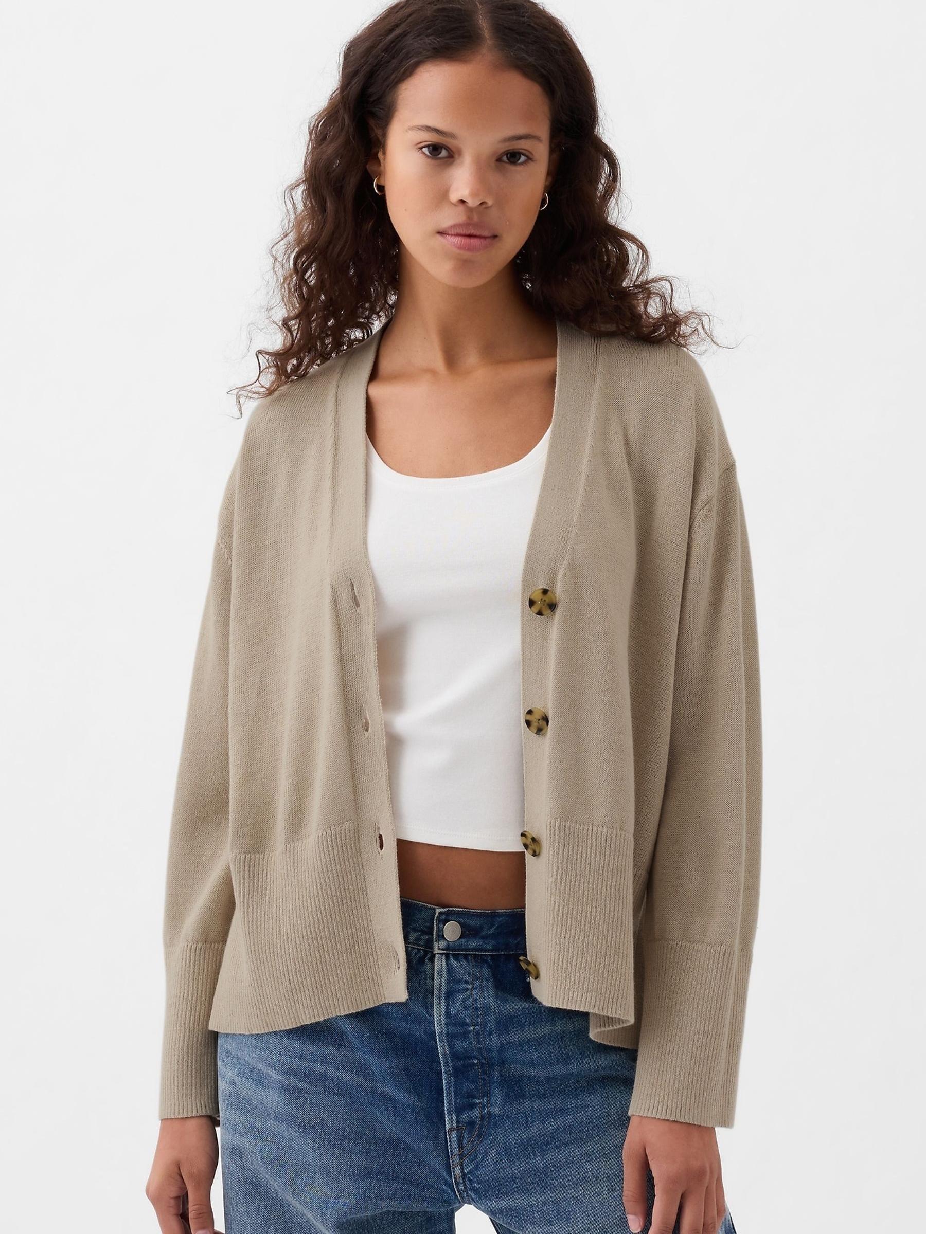 Neutral 24/7 Split-Hem Linen Blend Oversized Cardigan - Image 1 of 2