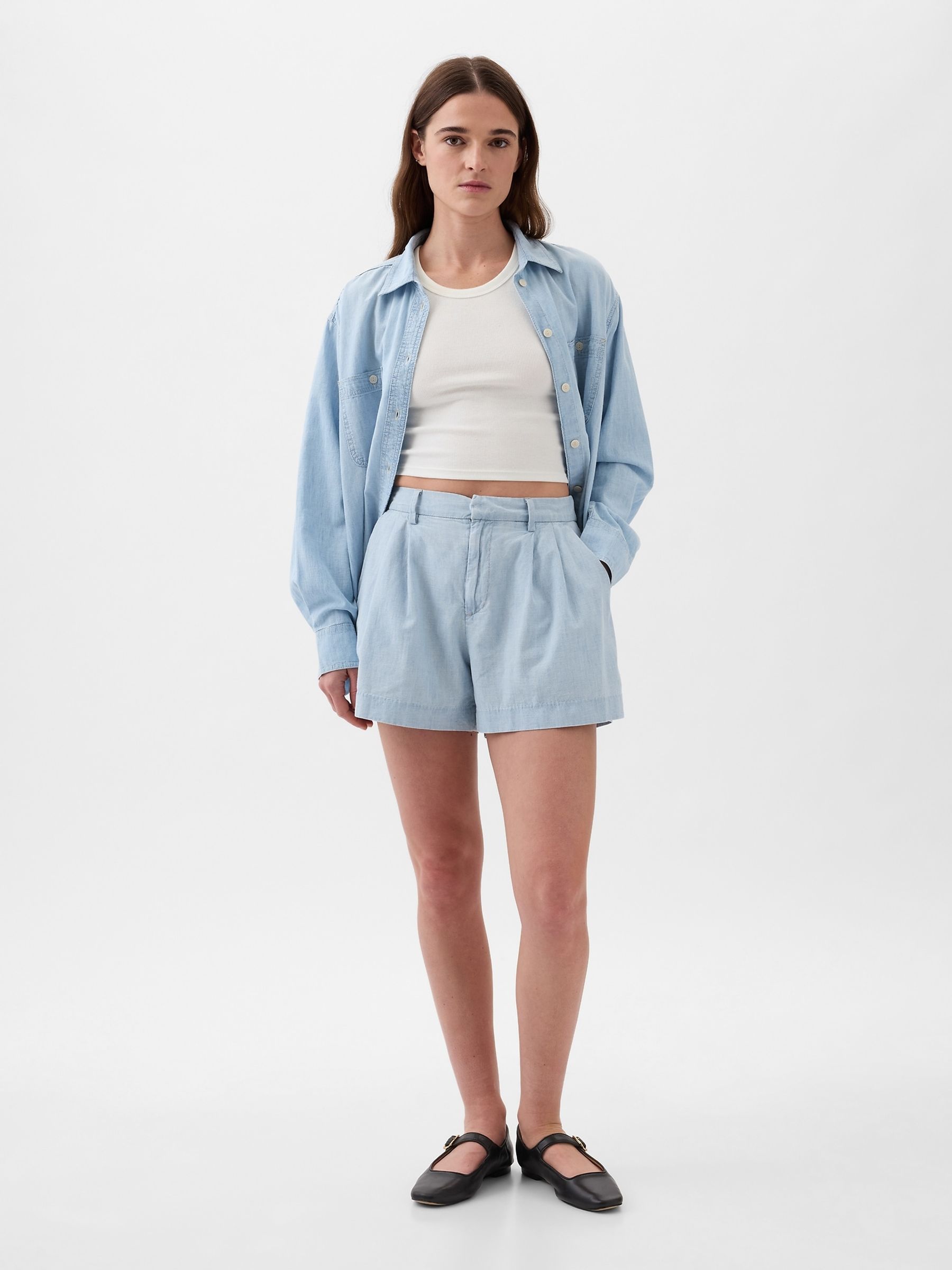 Blue Light Wash Denim Easy Pull On Short - Image 3 of 5