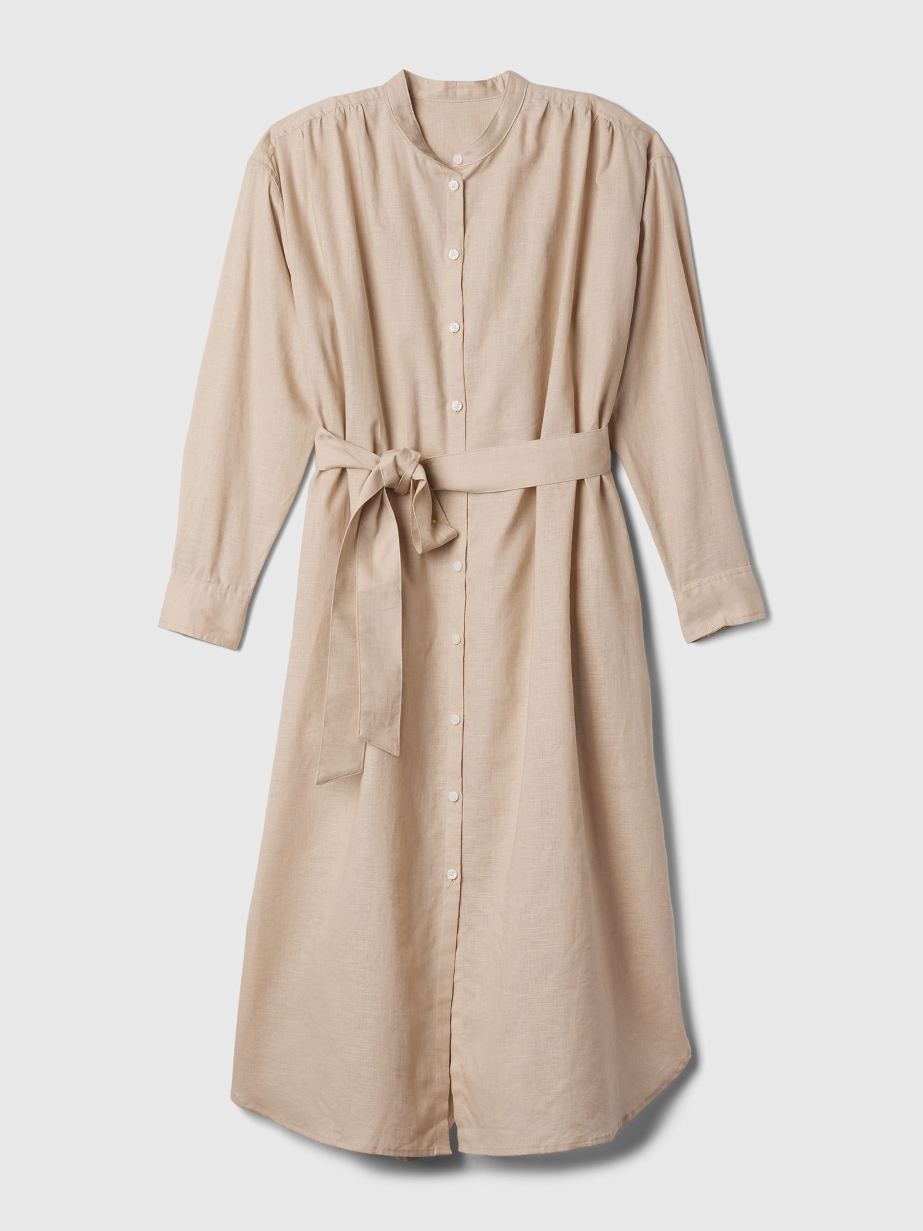Neutral Linen Blend Long Sleeve Shirt Dress - Image 5 of 5