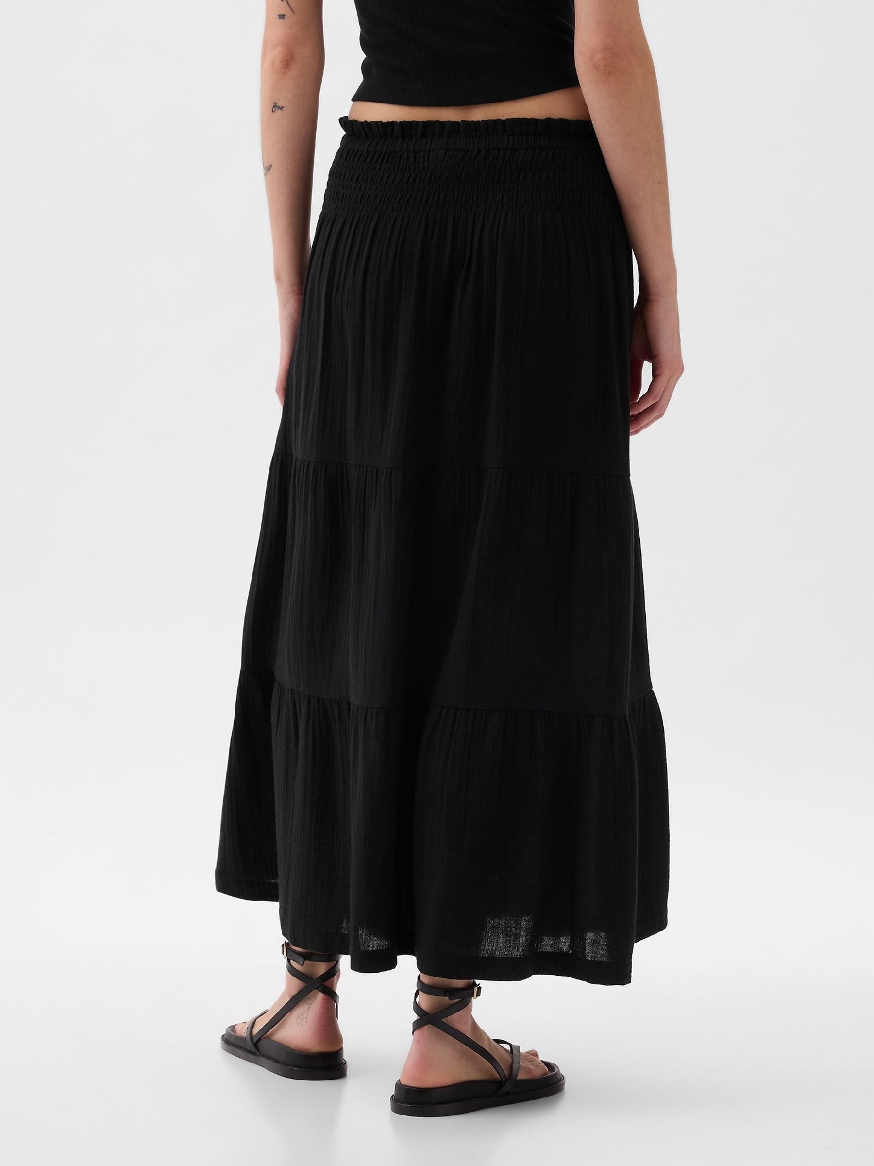 Black Crinkle Cotton Pull On Maxi Skirt - Image 3 of 3