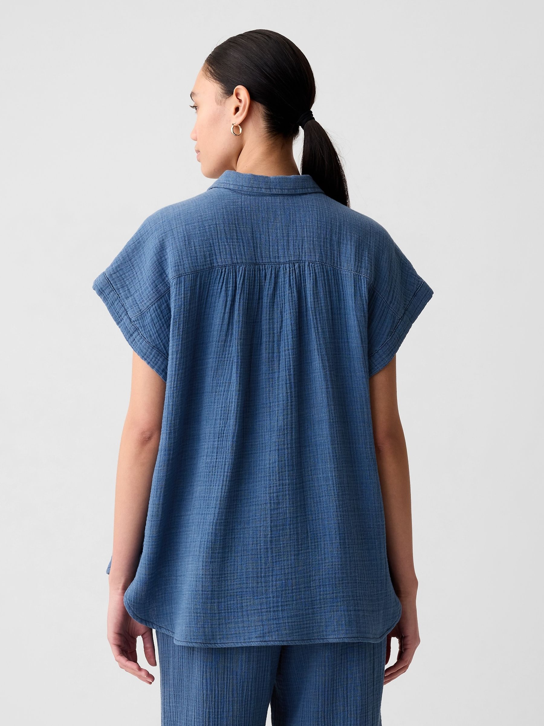 Blue Crinkle Cotton Short Sleeve Shirt - Image 2 of 6