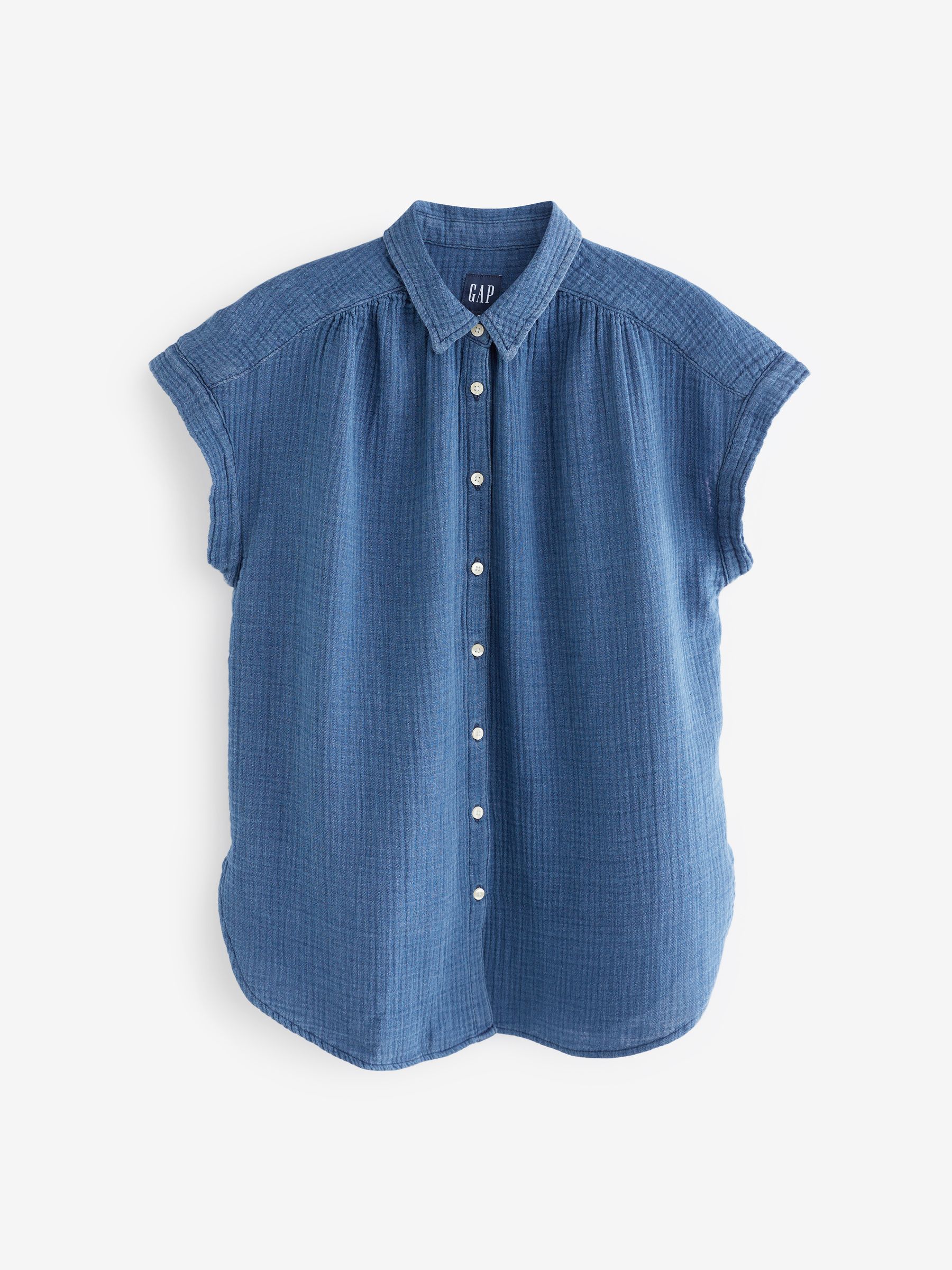 Blue Crinkle Cotton Short Sleeve Shirt - Image 4 of 6
