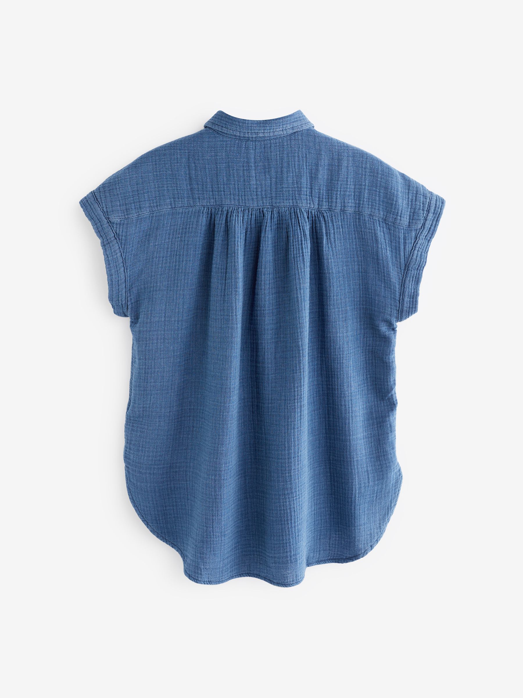 Blue Crinkle Cotton Short Sleeve Shirt - Image 5 of 6
