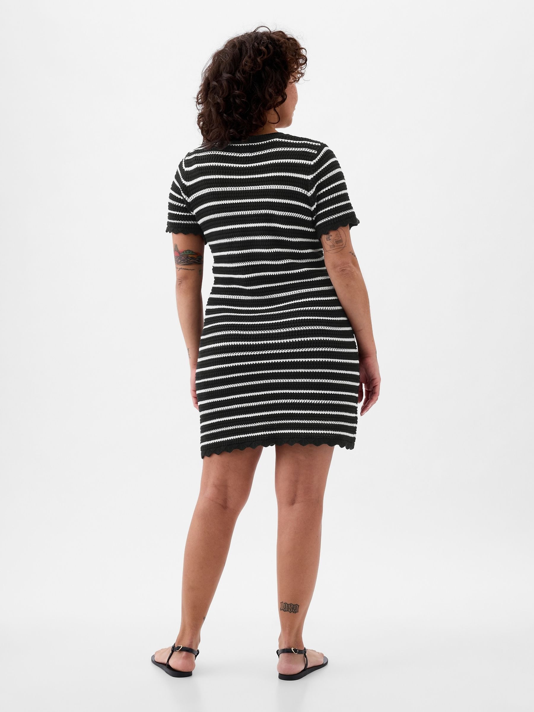 Black/White Crochet Stripe Mini Dress - Image 2 of 3