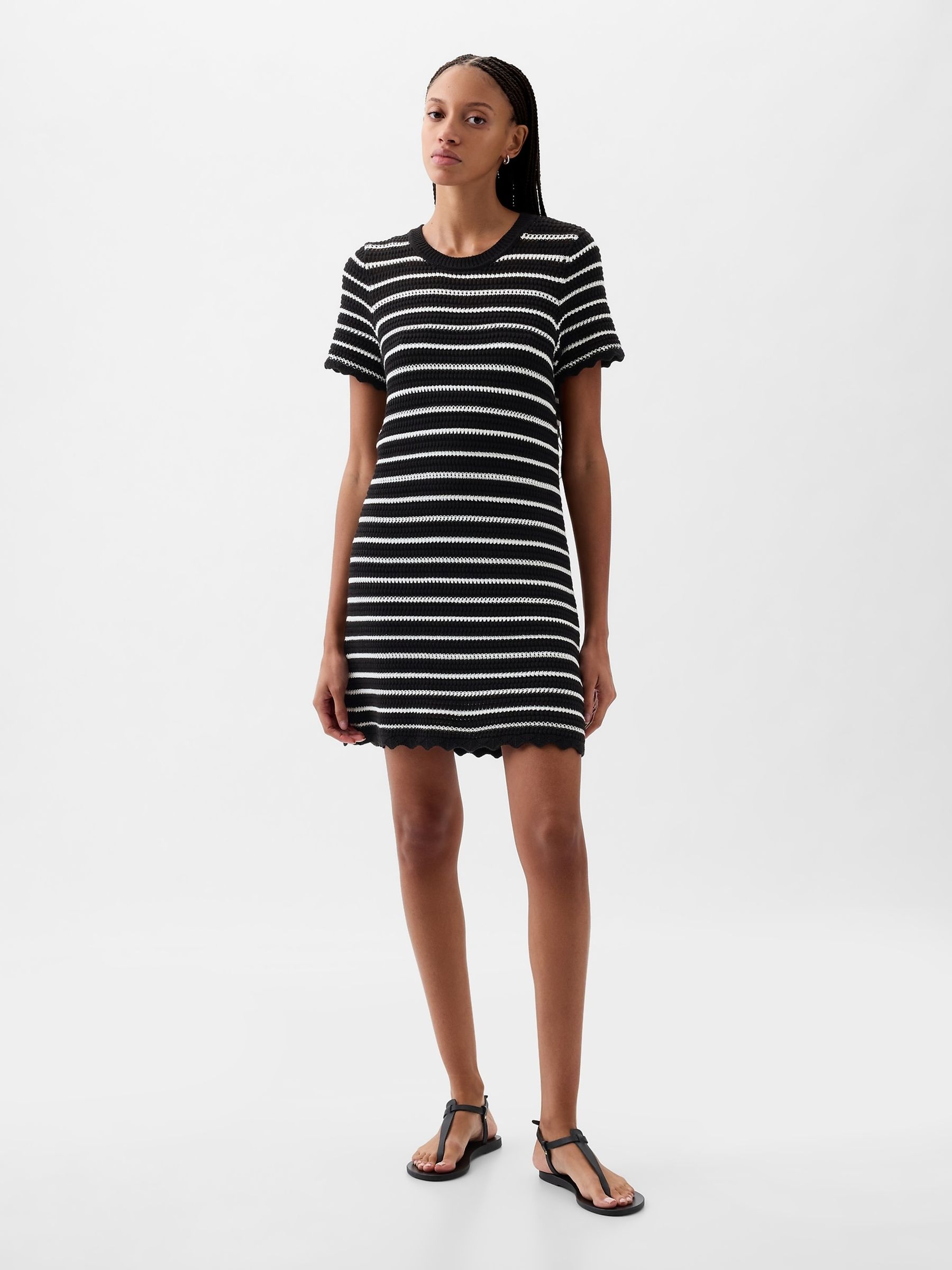 Black/White Crochet Stripe Mini Dress - Image 3 of 3