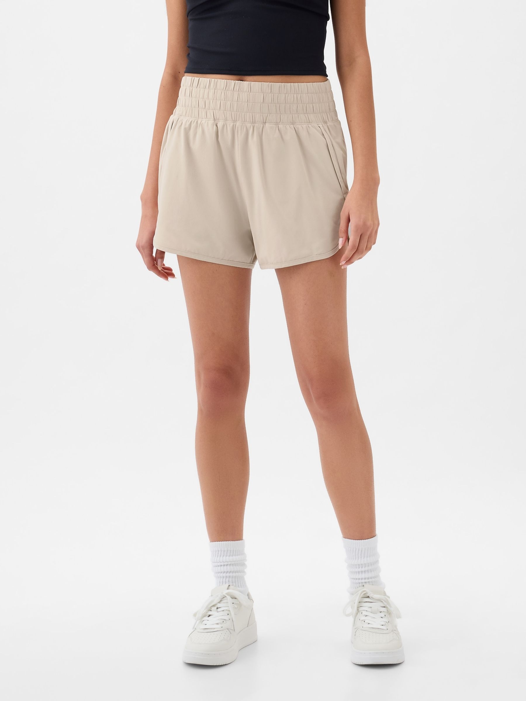 Beige High Waisted Elasticated Running Shorts Gap
