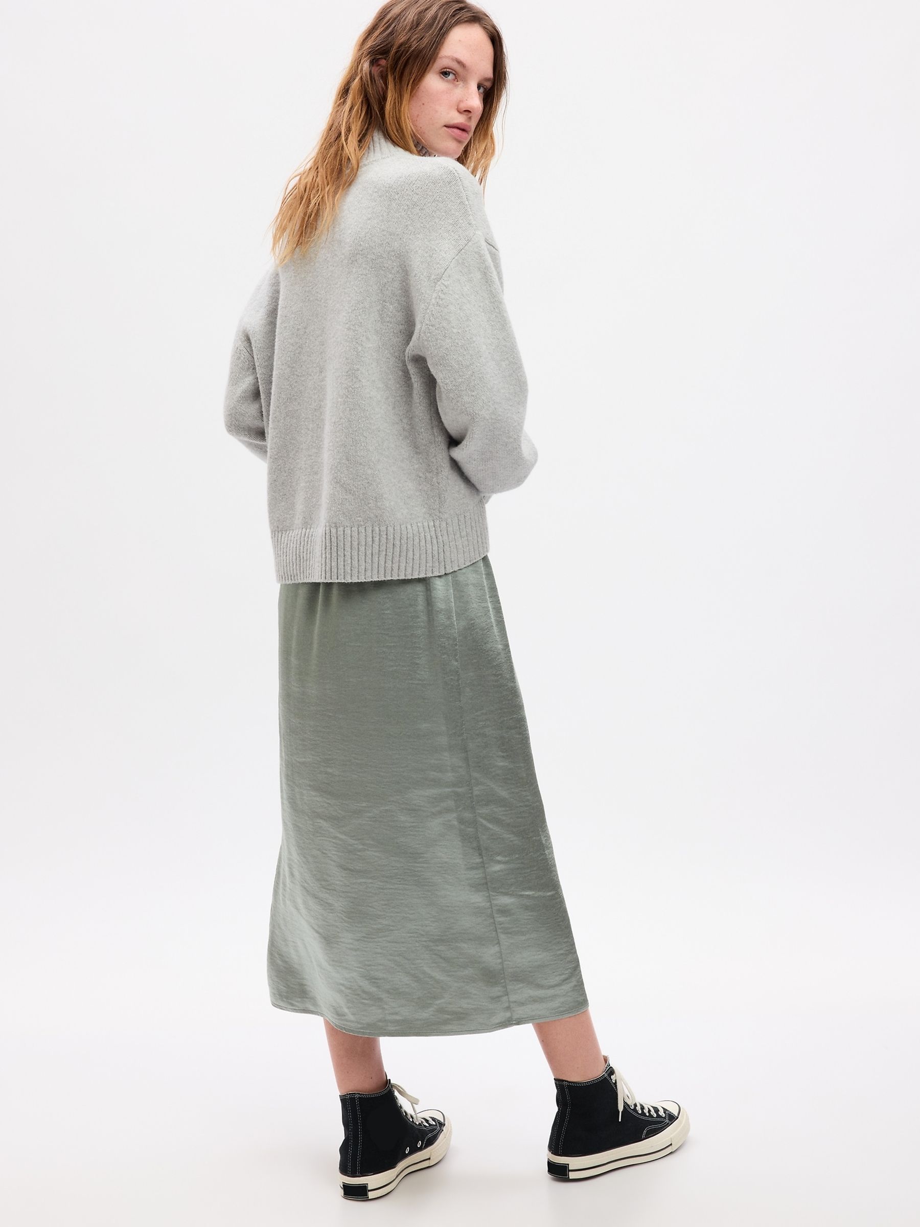 Green Satin Midi Skirt - Image 2 of 2