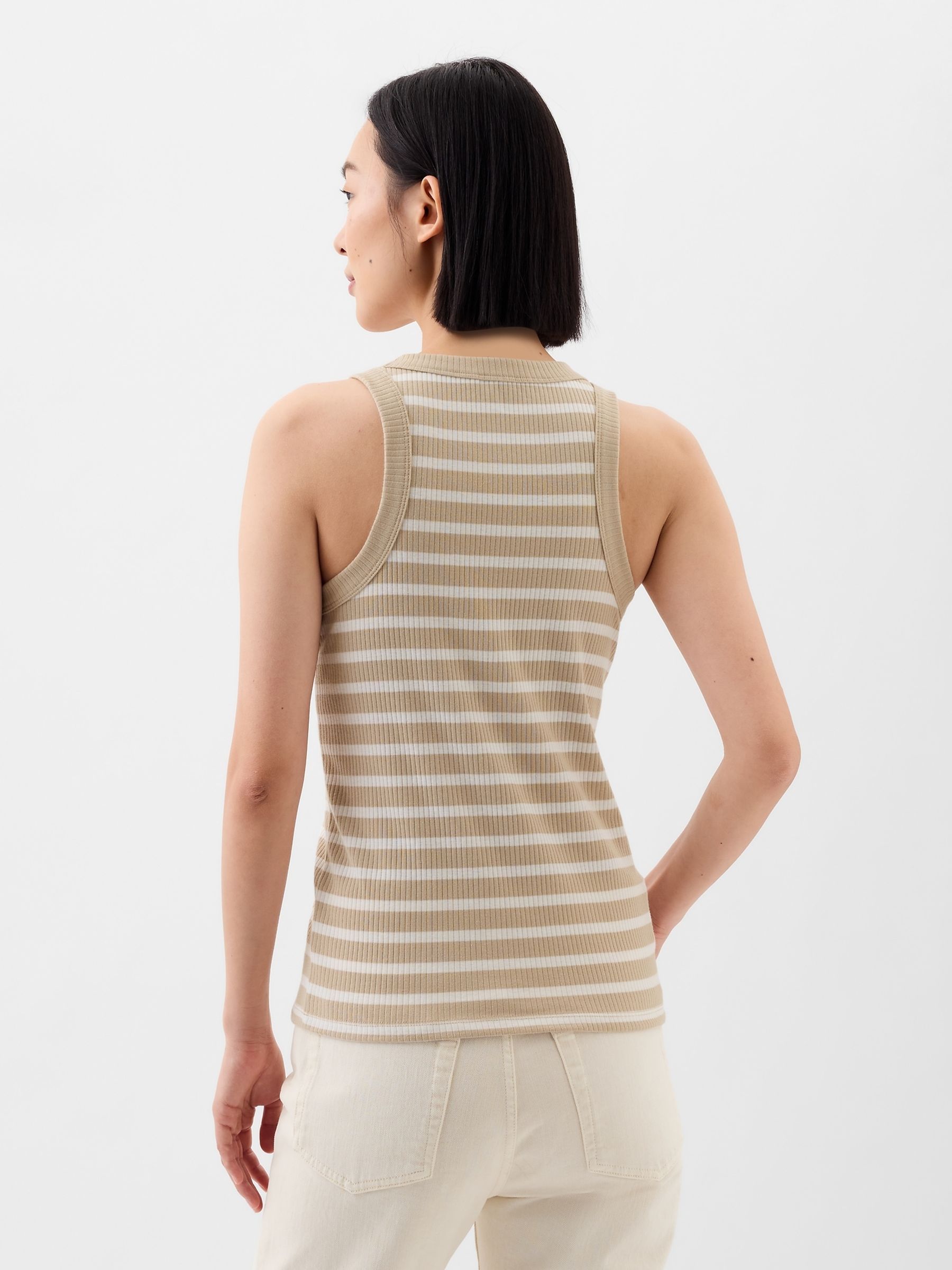 Neutral Ribbed Stripe High Neck Tank Top - Image 2 of 2