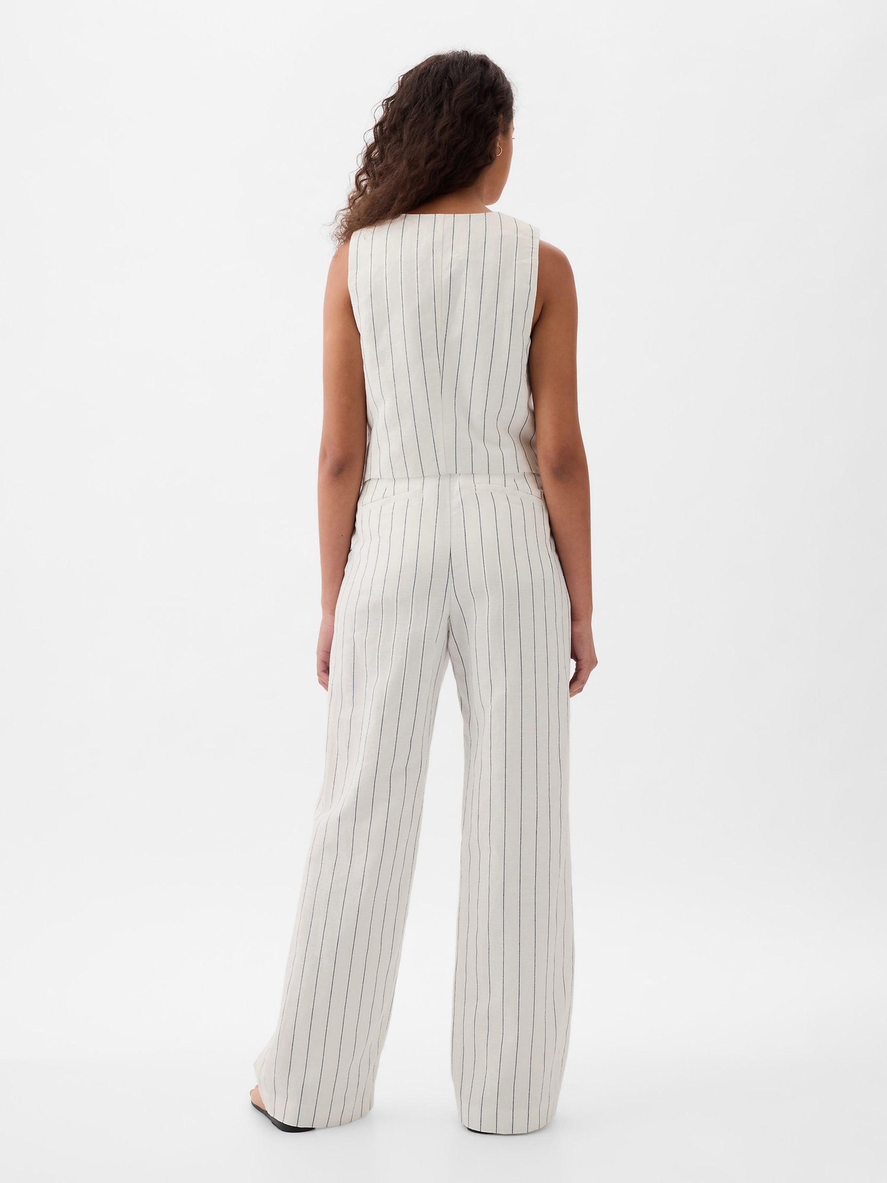 White & Navy Stripe Linen Cotton Waistcoat - Image 2 of 5