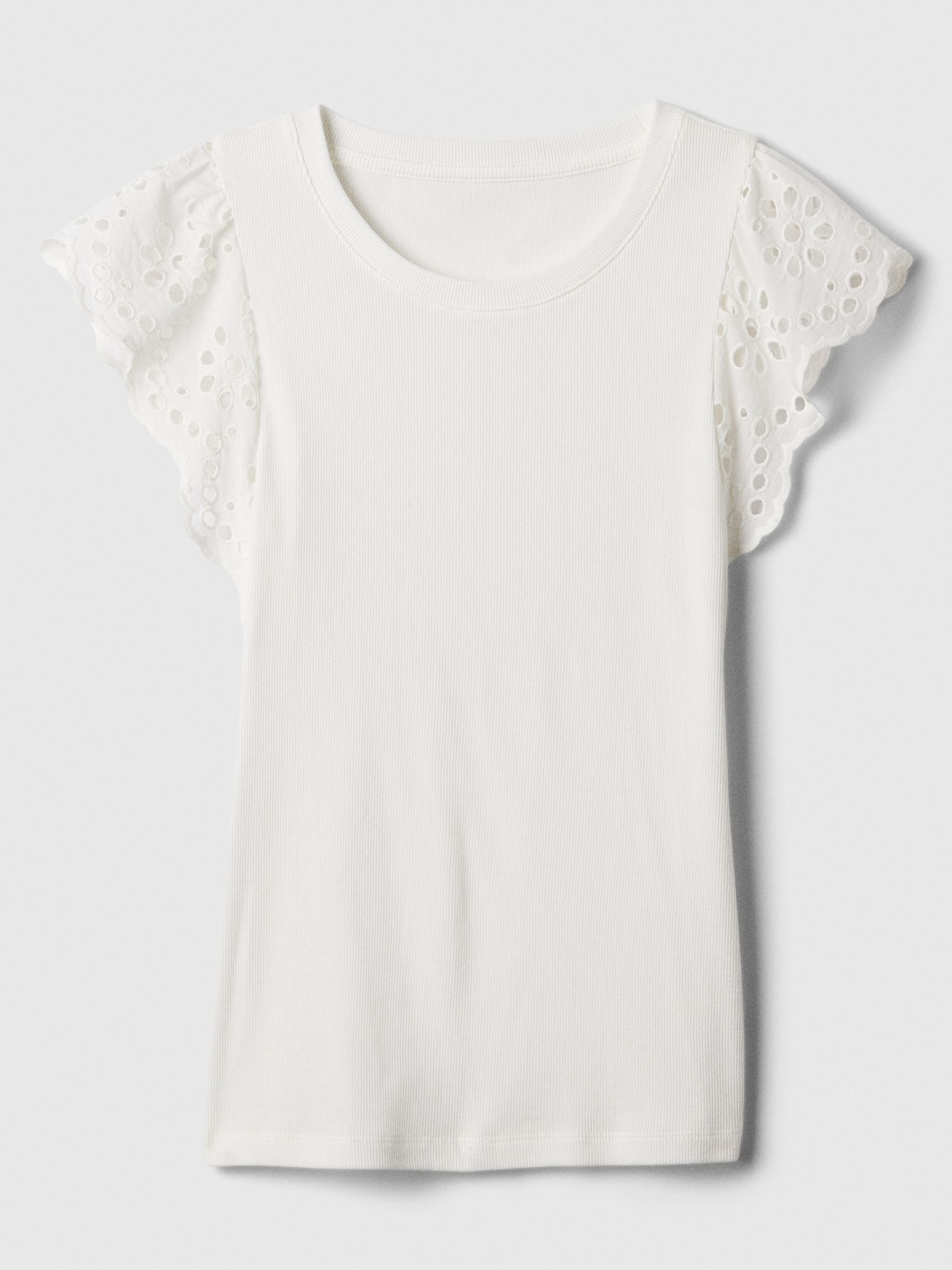 White Soft Knit Eyelet Flutter Sleeve Top - Image 3 of 4