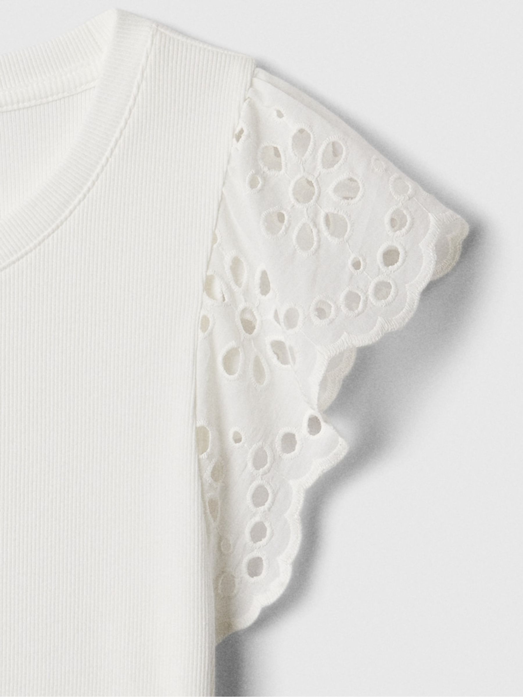 White Soft Knit Eyelet Flutter Sleeve Top - Image 4 of 4