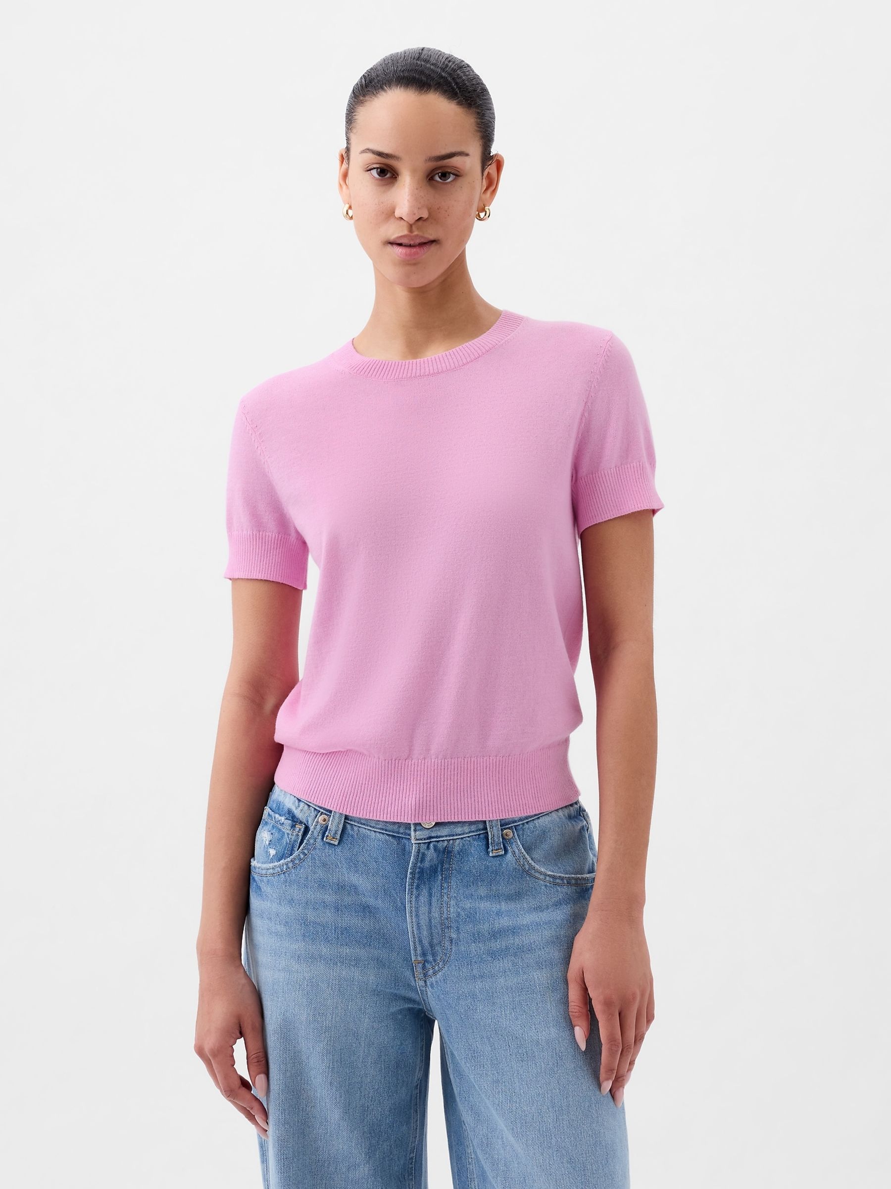Pink Lightweight CashSoft Short Sleeve Jumper - Image 1 of 2