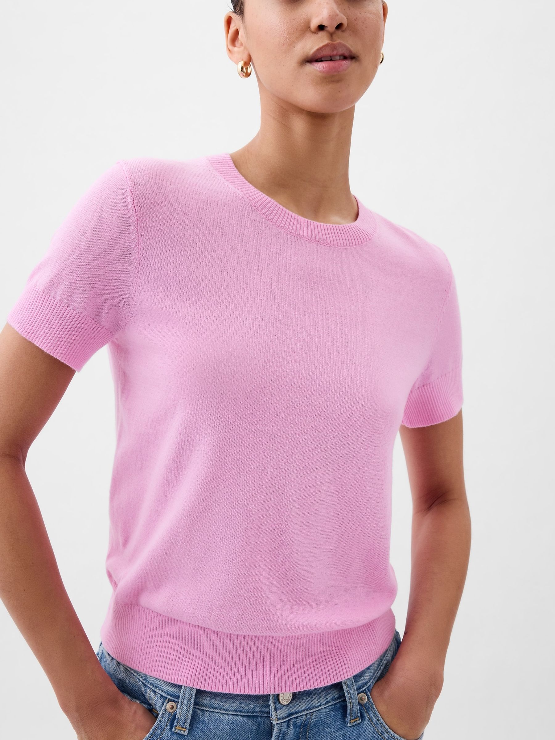 Pink Lightweight CashSoft Short Sleeve Jumper - Image 2 of 2