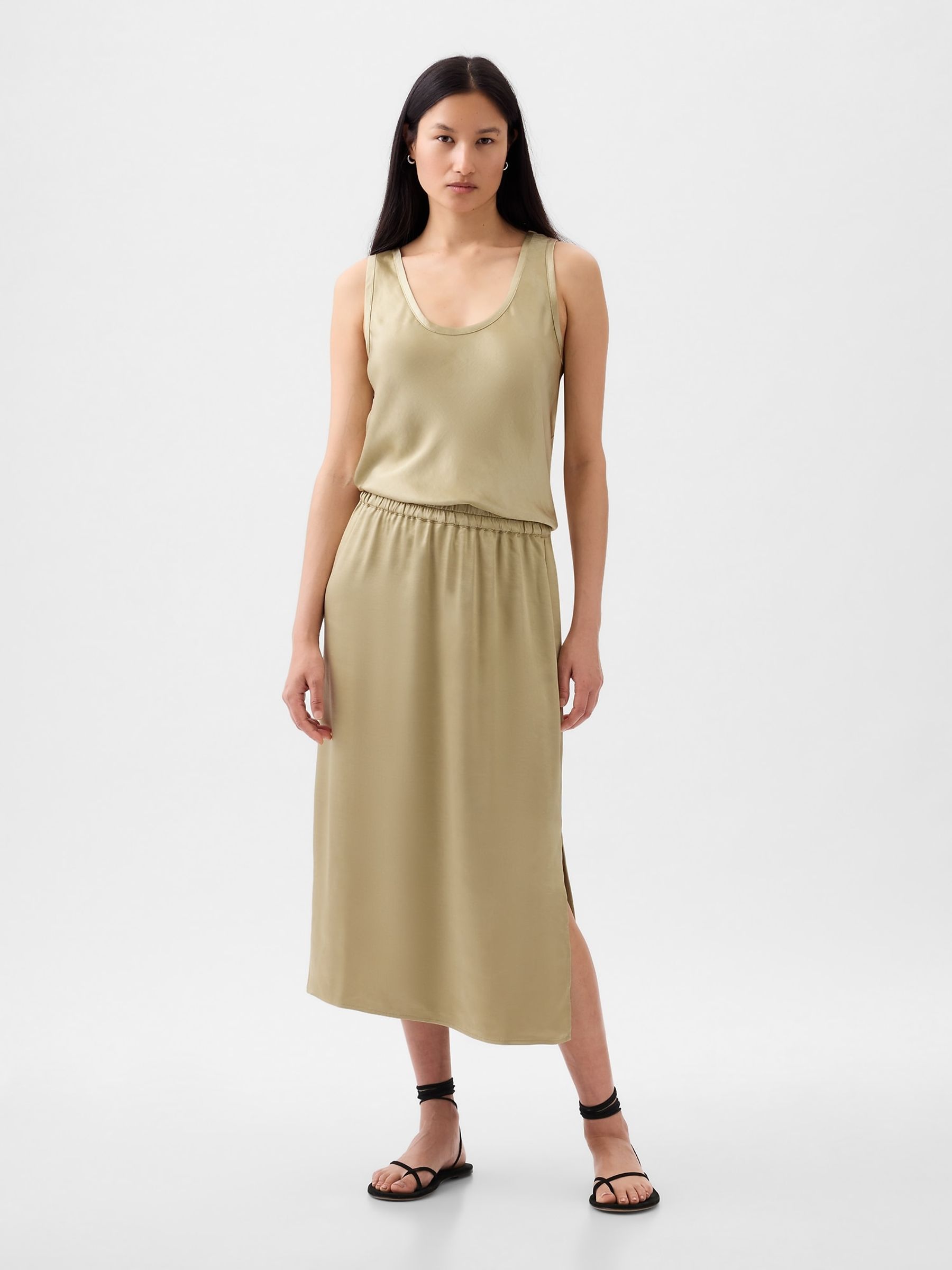 Gold Satin Midi Skirt - Image 1 of 1