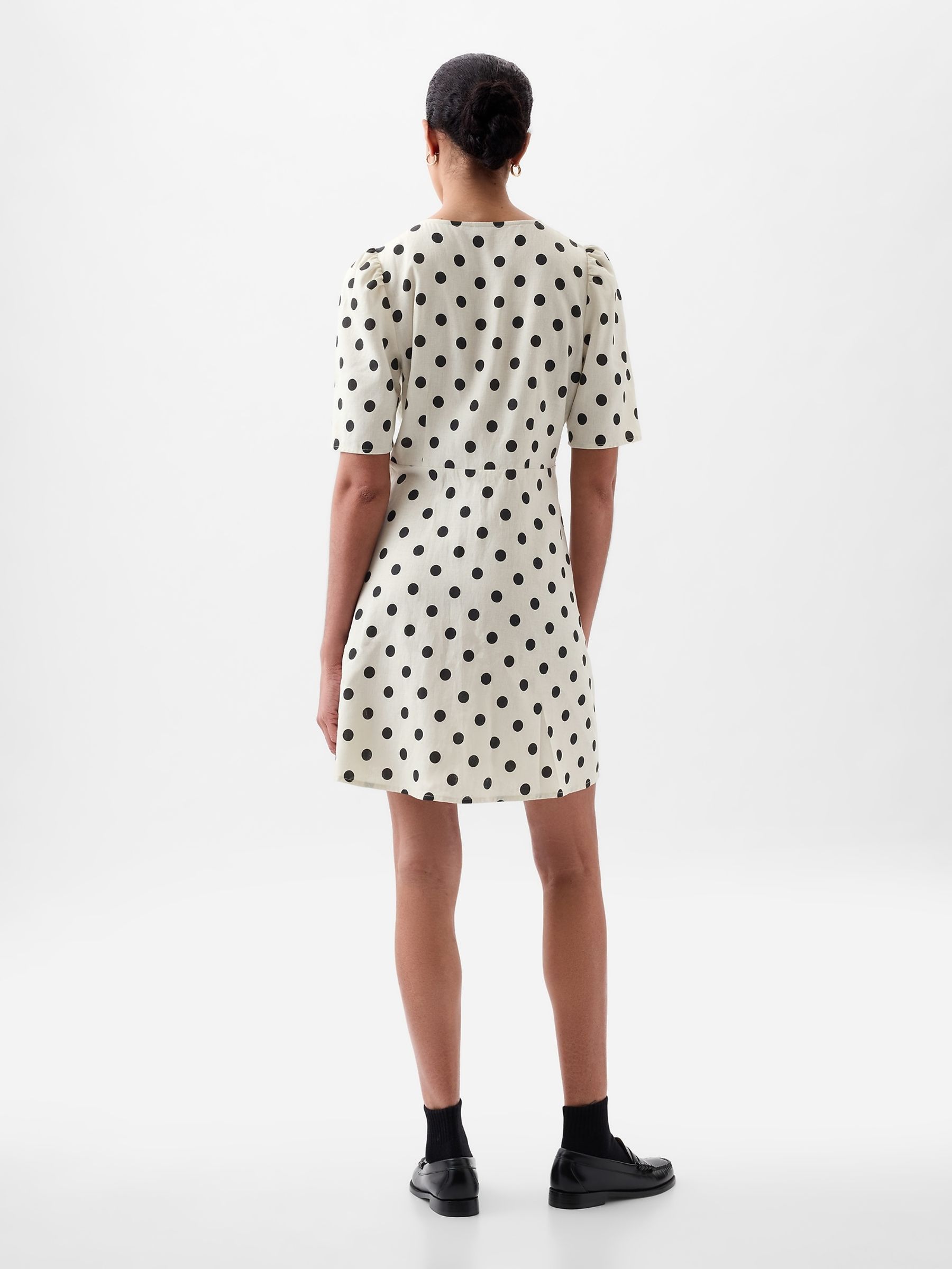 White Linen Cotton Polka Dot Mini Dress - Image 2 of 4