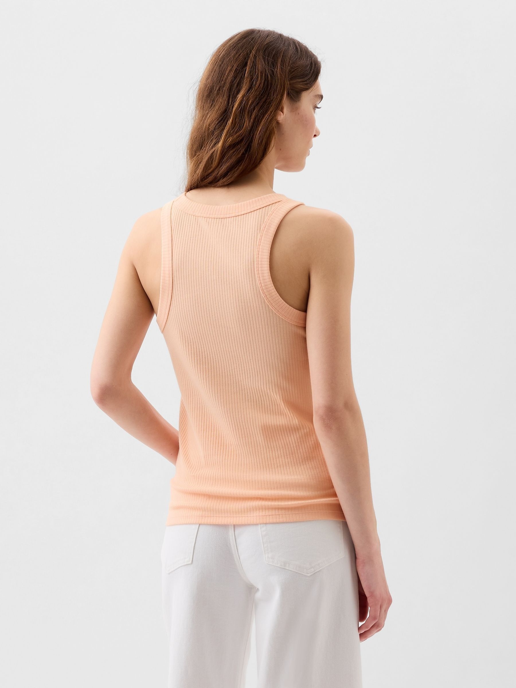 Orange Ribbed Racer High Neck Vest Top - Image 2 of 2