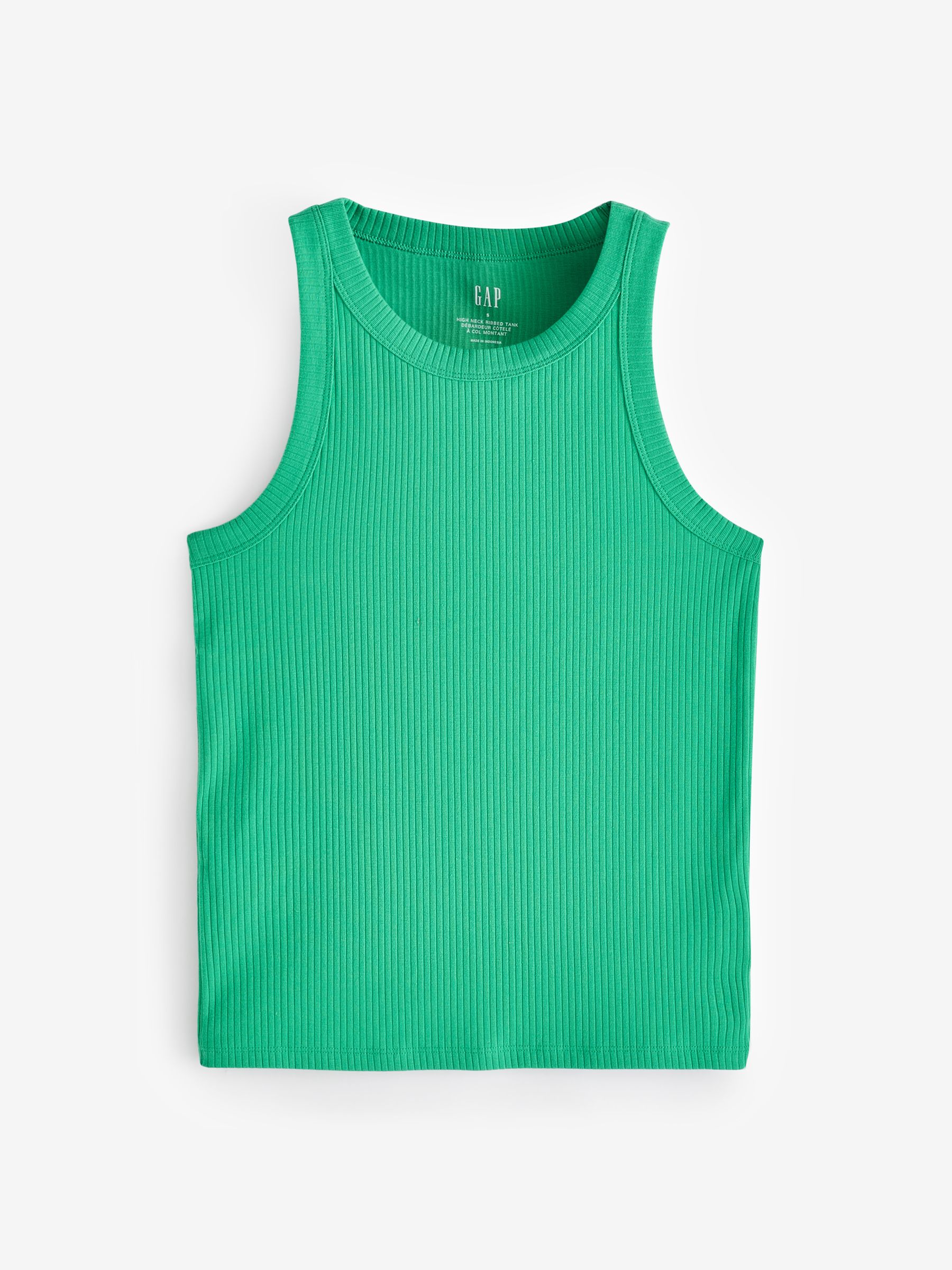 Green Ribbed Racer High Neck Vest Top - Image 1 of 3 Green Ribbed Racer High Neck Vest Top - Image 1 of 3