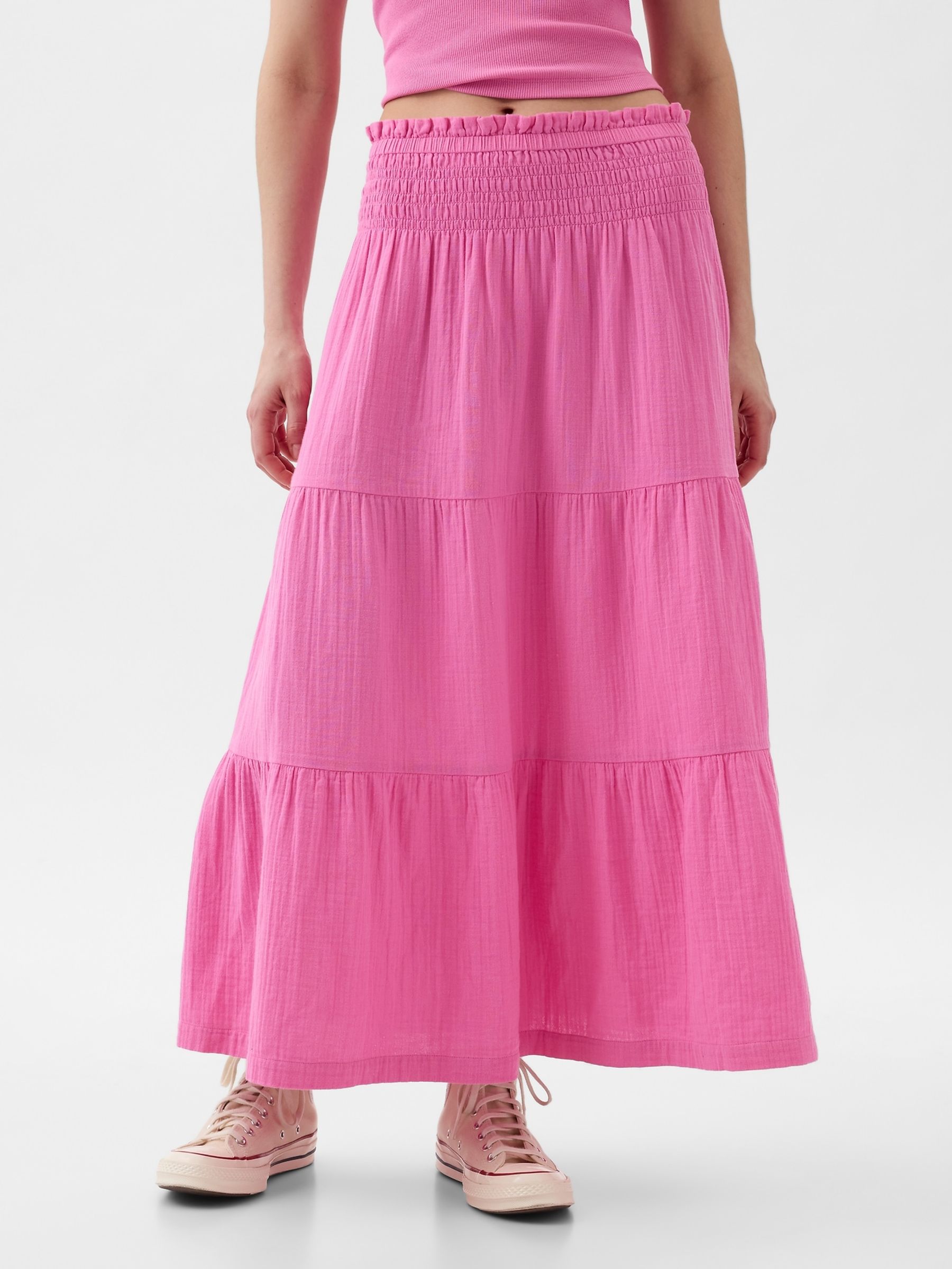 Pink Crinkle Cotton Pull On Maxi Skirt - Image 2 of 5