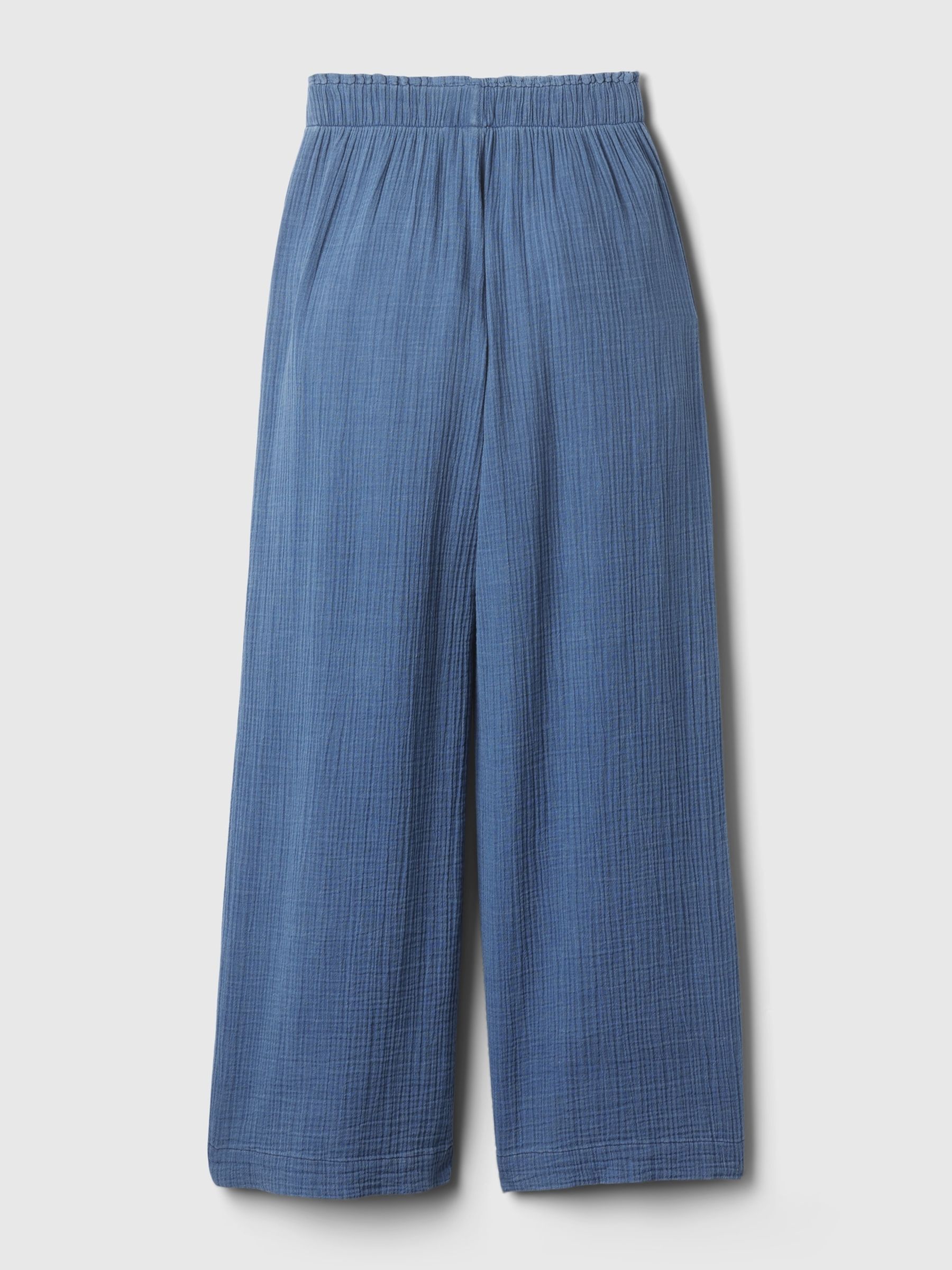 Blue Crinkle Cotton Wide Leg Pull On Trouser - Image 7 of 8