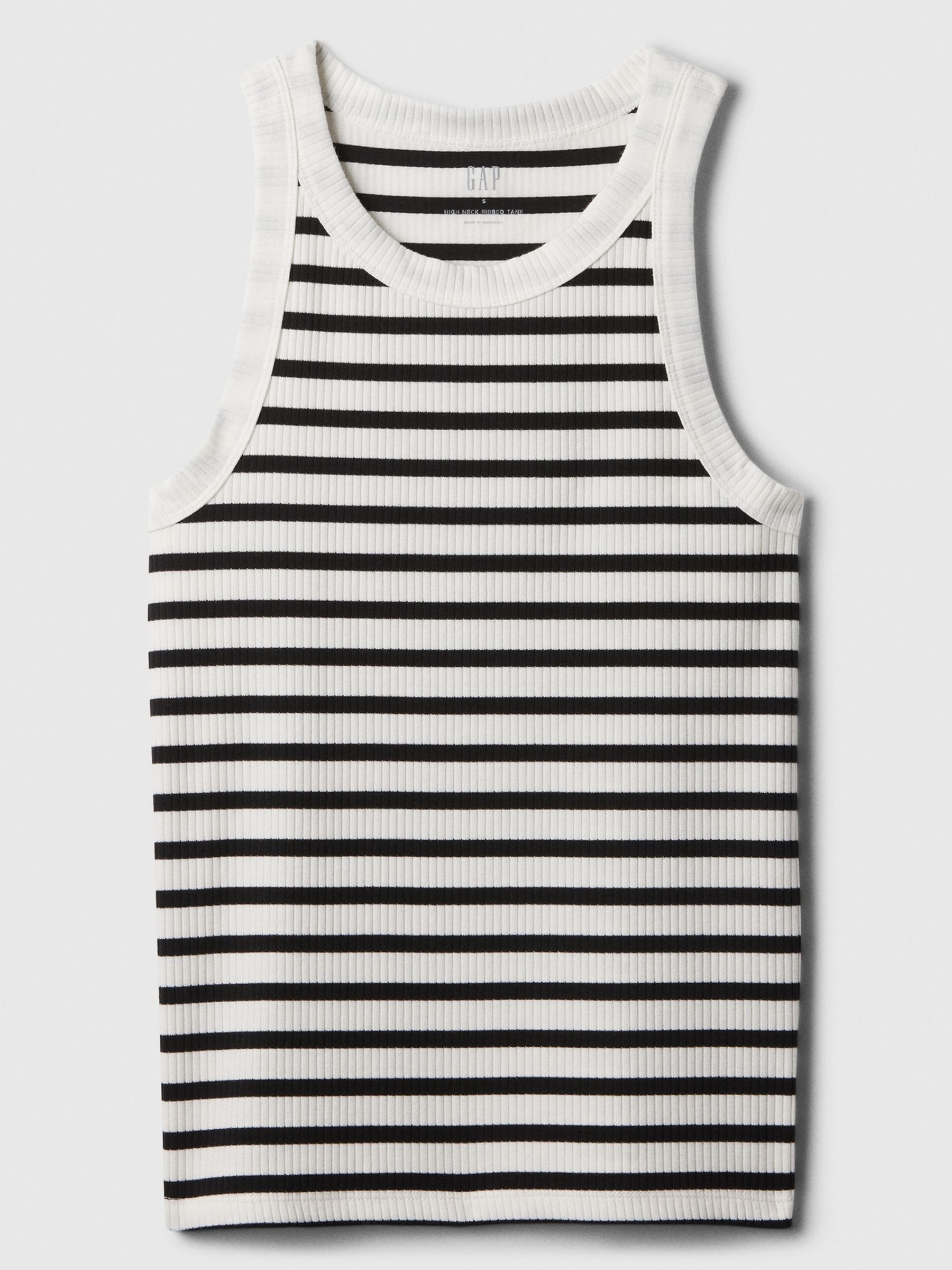 White and Black Ribbed Stripe High Neck Tank Top - Image 3 of 4