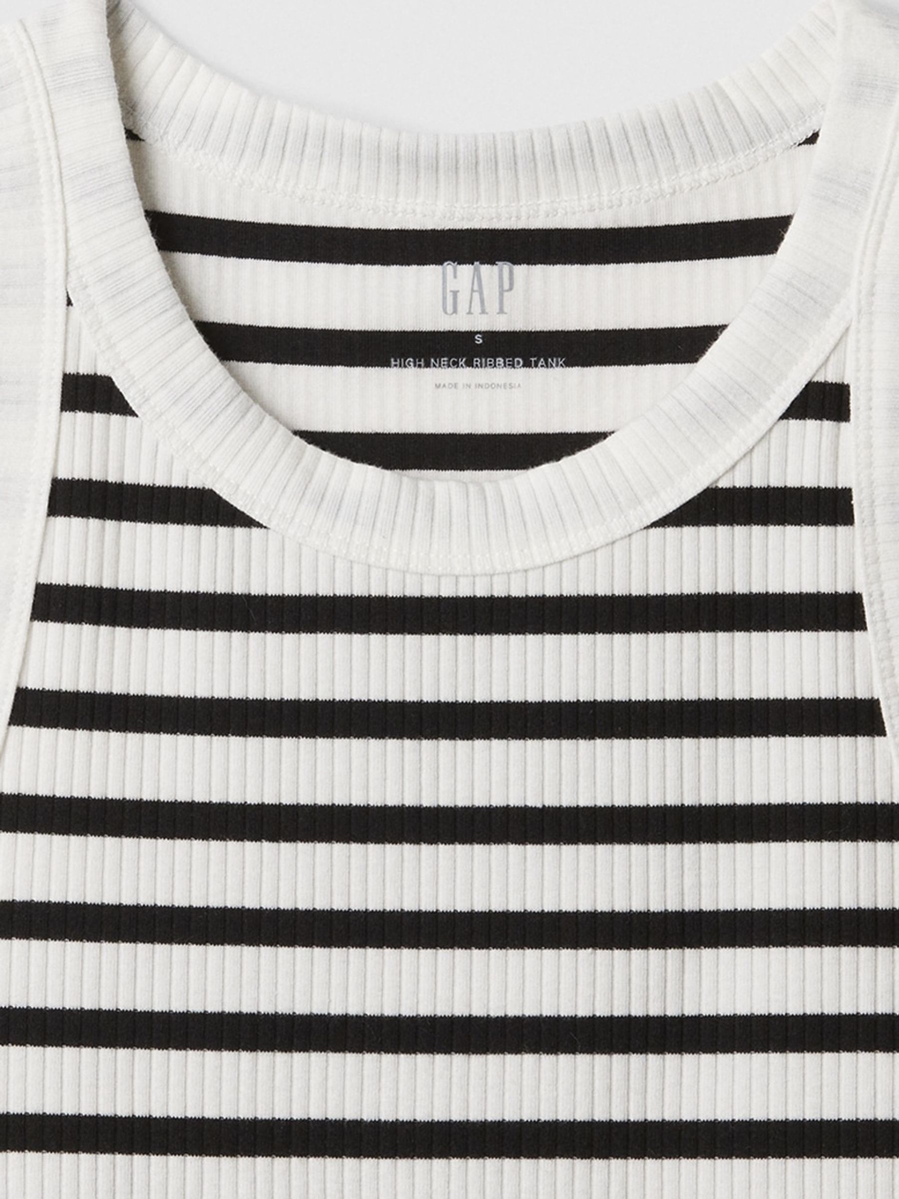 White and Black Ribbed Stripe High Neck Tank Top - Image 4 of 4 White and Black Ribbed Stripe High Neck Tank Top - Image 4 of 4