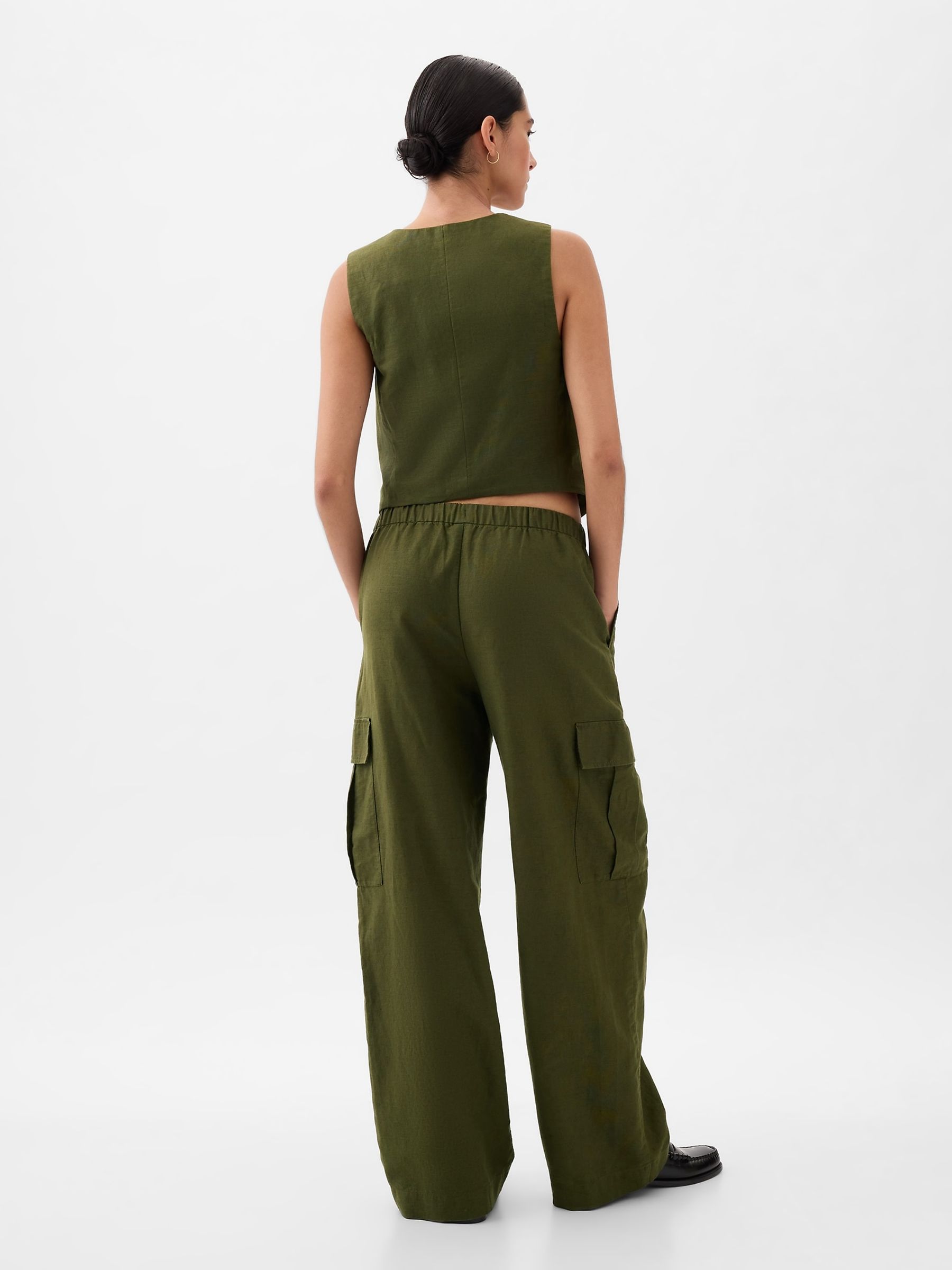 Khaki Green Linen Cotton Waistcoat - Image 2 of 3