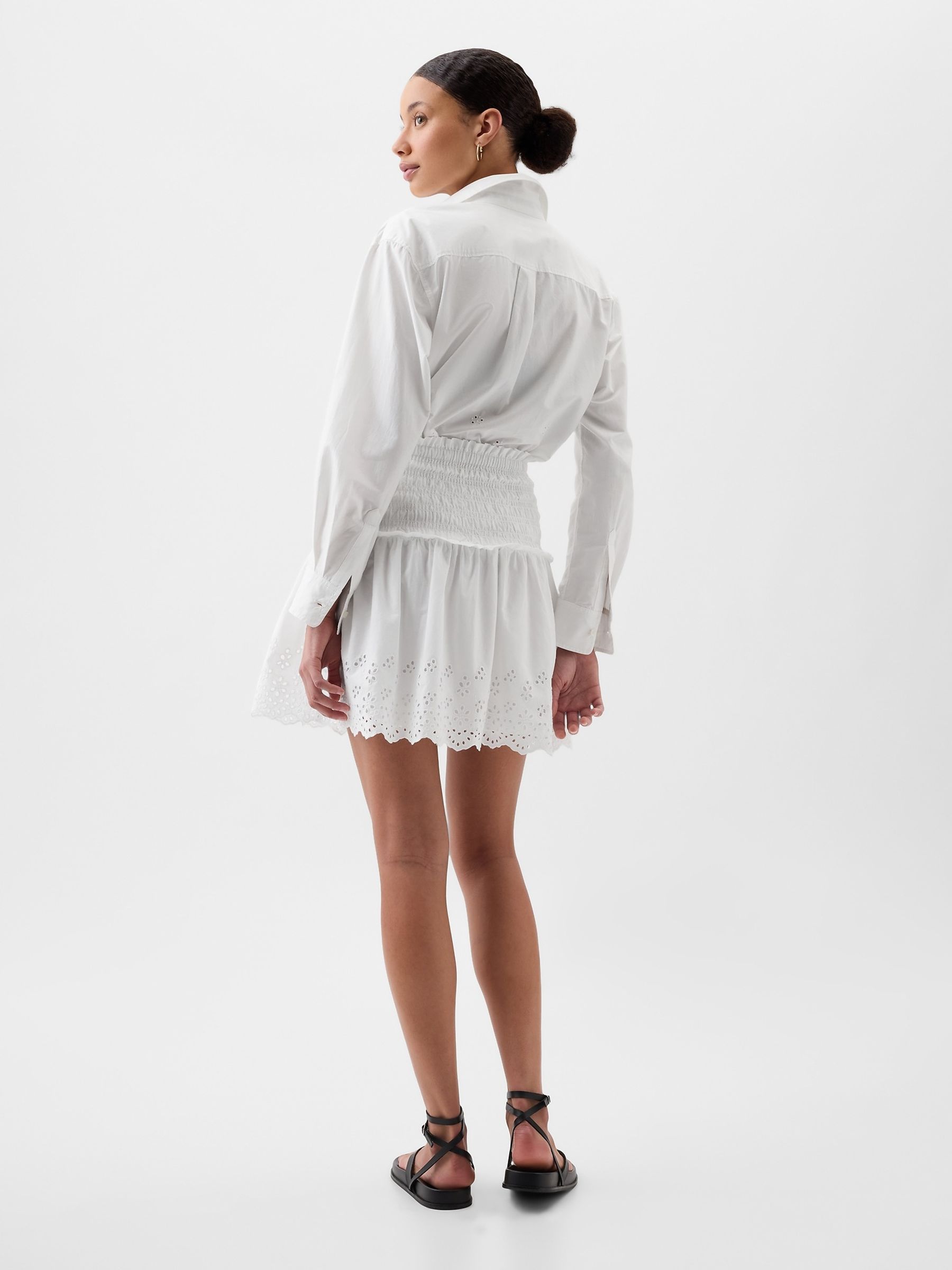 White Smocked Eyelet Mini Skirt - Image 2 of 2