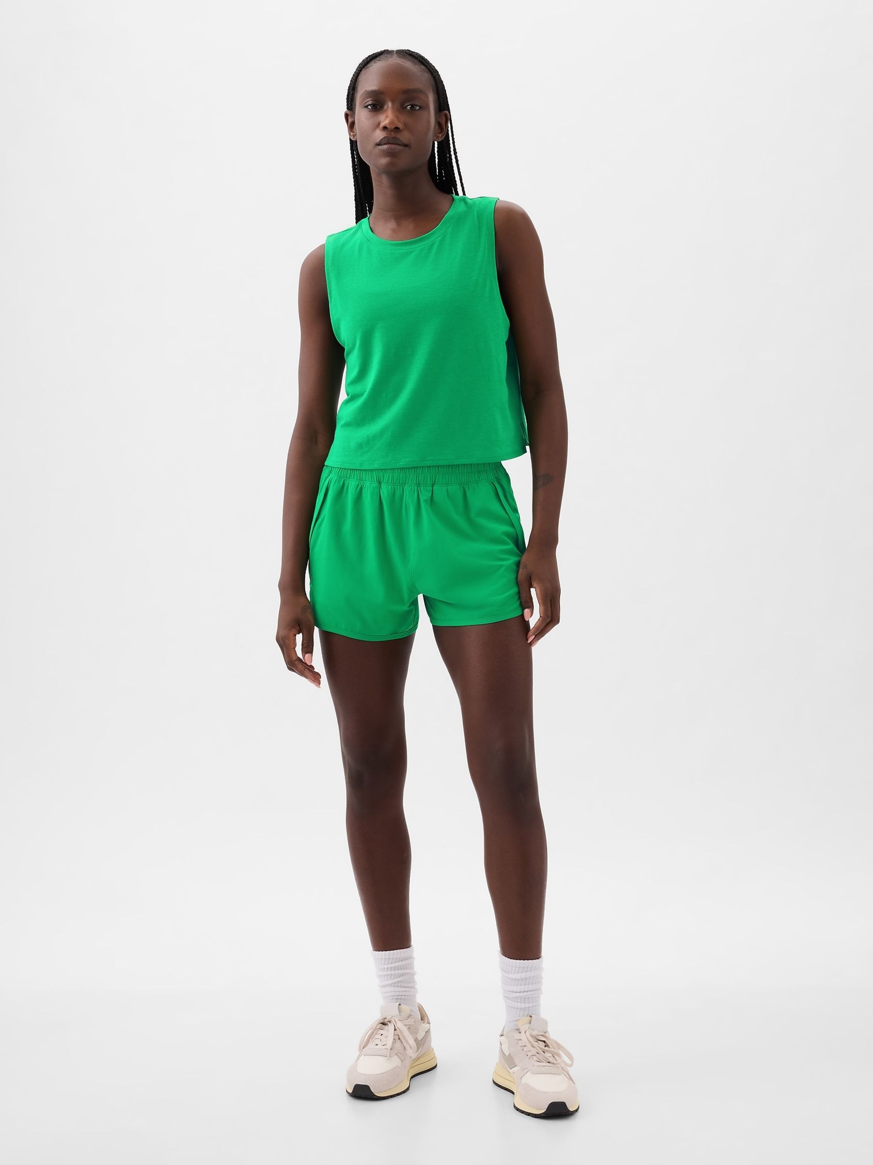 Green Crew Neck Breathe Cropped Muscle T-Shirt - Image 1 of 5