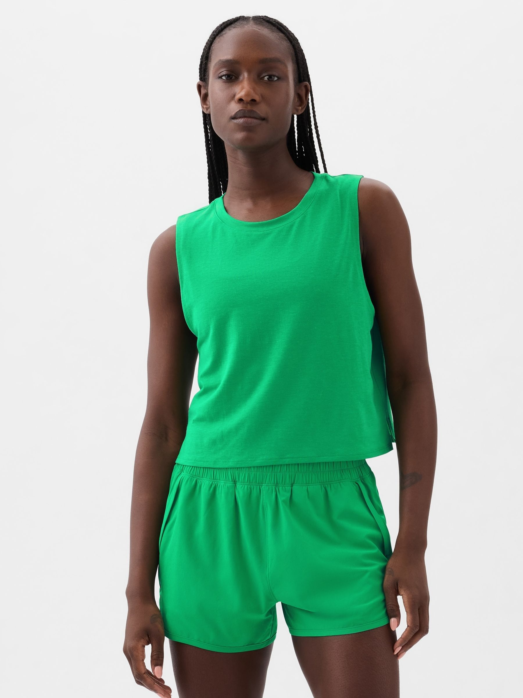 Green Crew Neck Breathe Cropped Muscle T-Shirt - Image 3 of 5