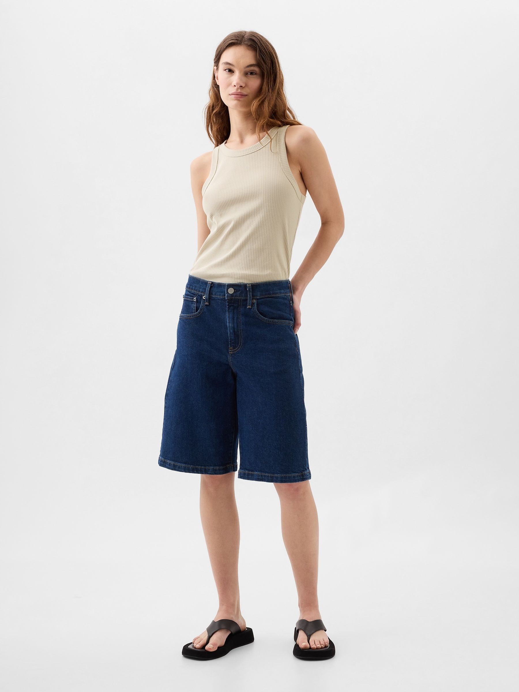 Neutral Ribbed Racer High Neck Vest Top - Image 1 of 2
