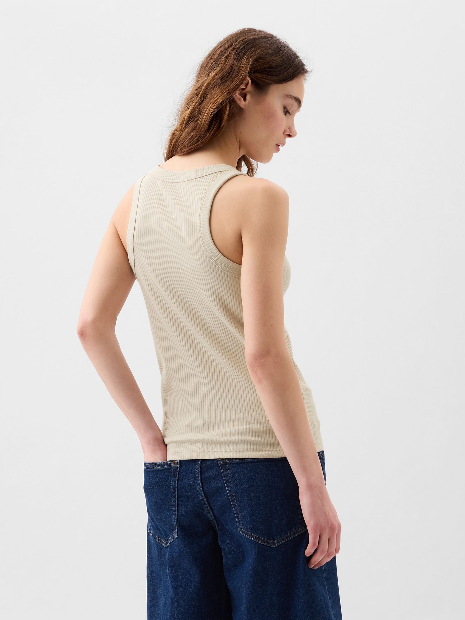 Neutral Ribbed Racer High Neck Vest Top - Image 2 of 2