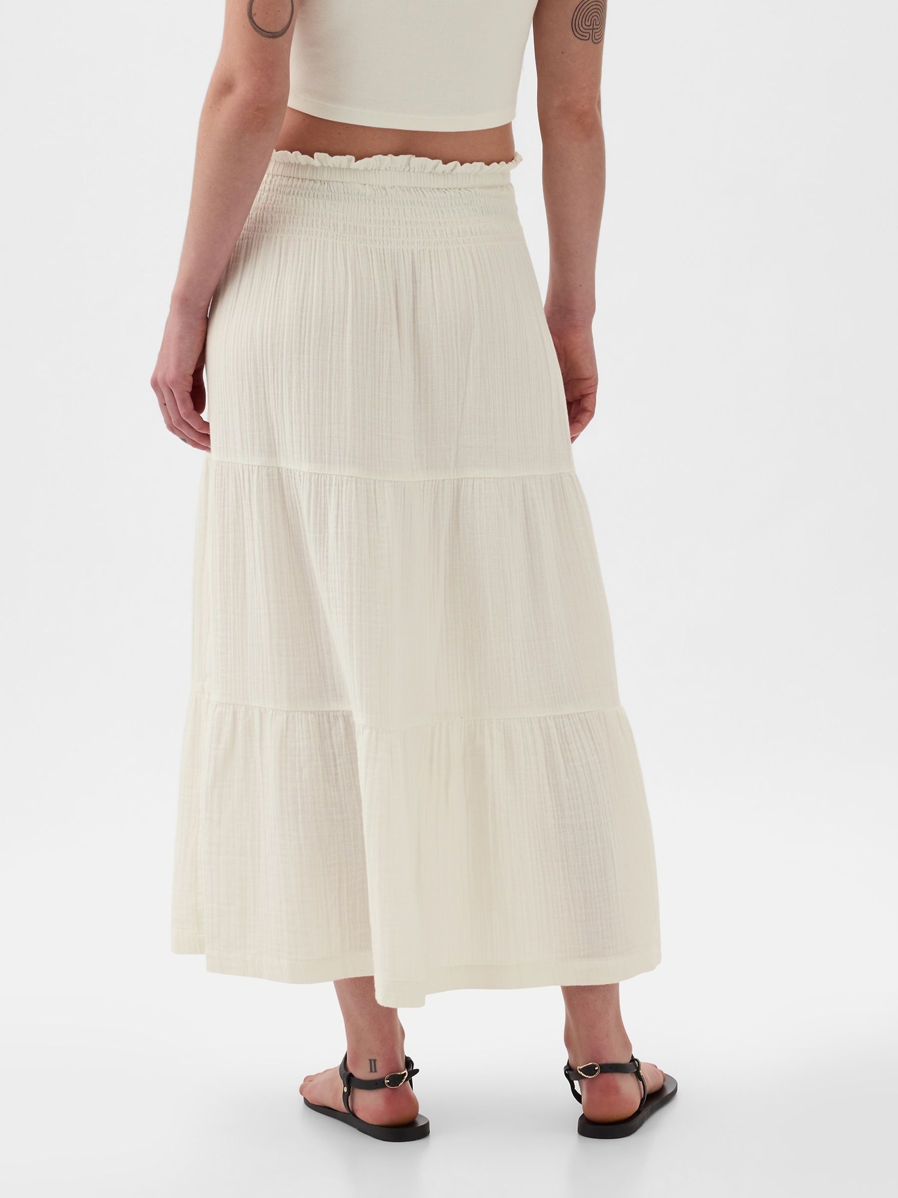 White Crinkle Cotton Pull On Maxi Skirt - Image 3 of 3