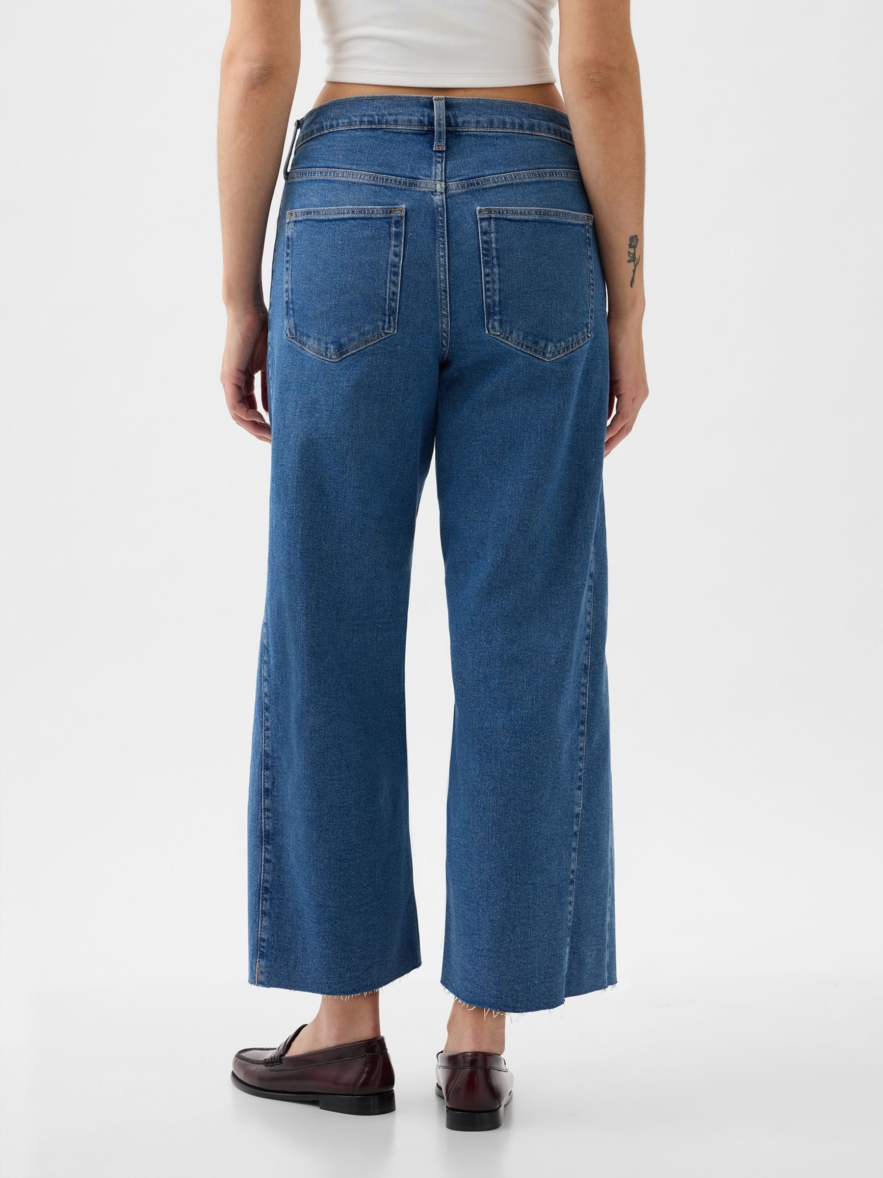Mid Indigo Blue High Waisted Cropped Wide Leg Jeans - Image 2 of 6
