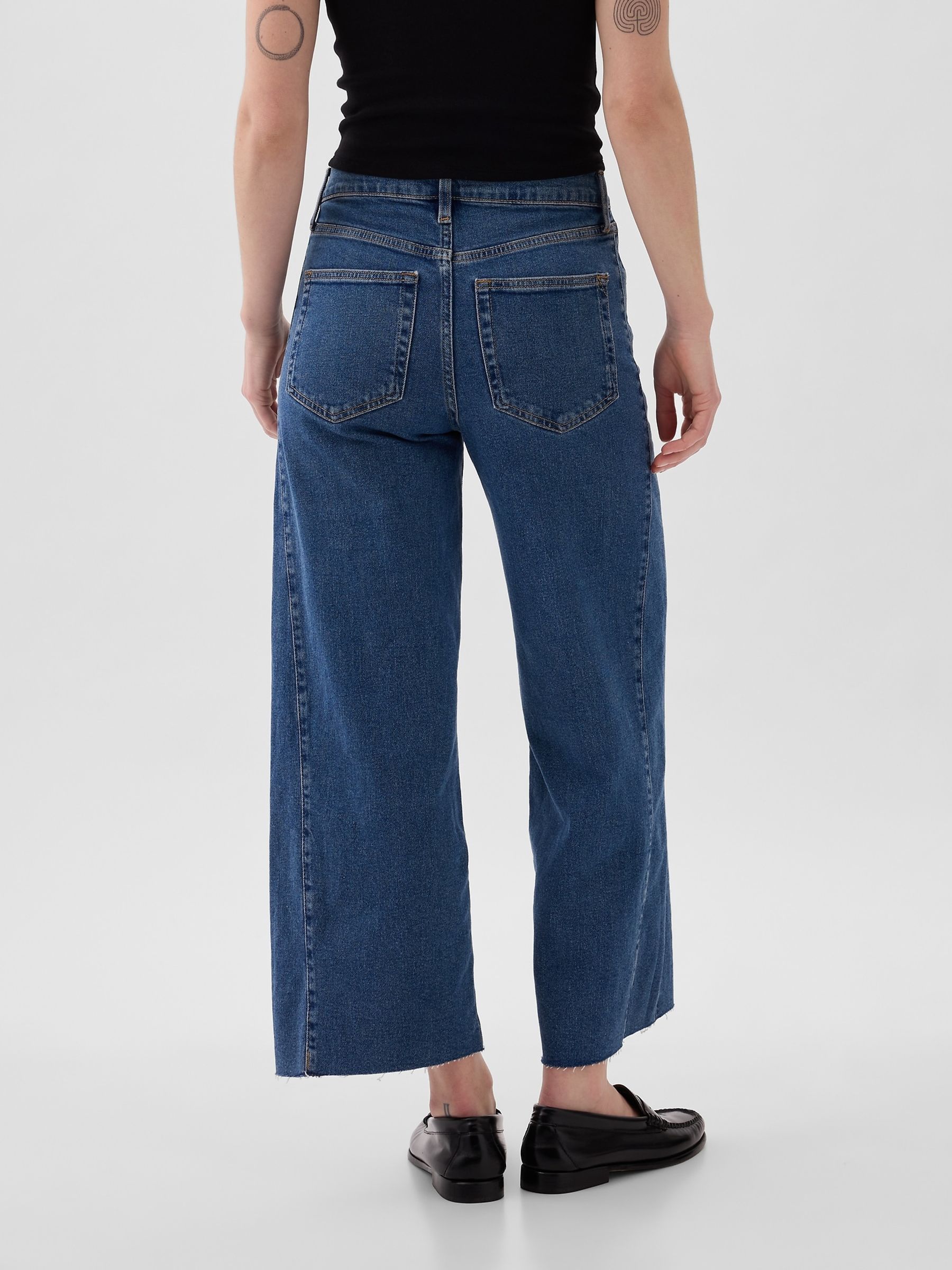Mid Indigo Blue High Waisted Cropped Wide Leg Jeans - Image 4 of 6