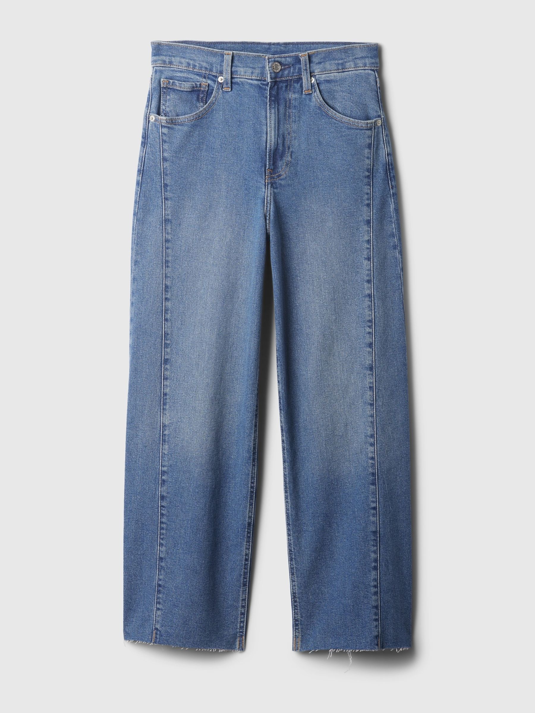 Mid Indigo Blue High Waisted Cropped Wide Leg Jeans - Image 5 of 6