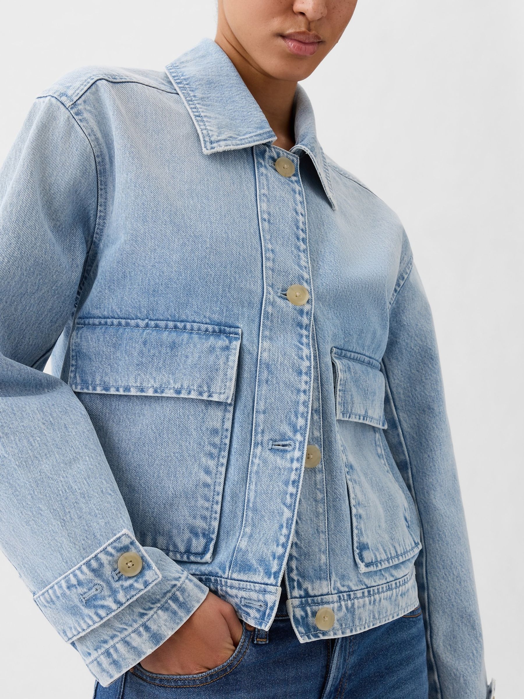 Blue Denim Utility Shirt Jacket - Image 4 of 5