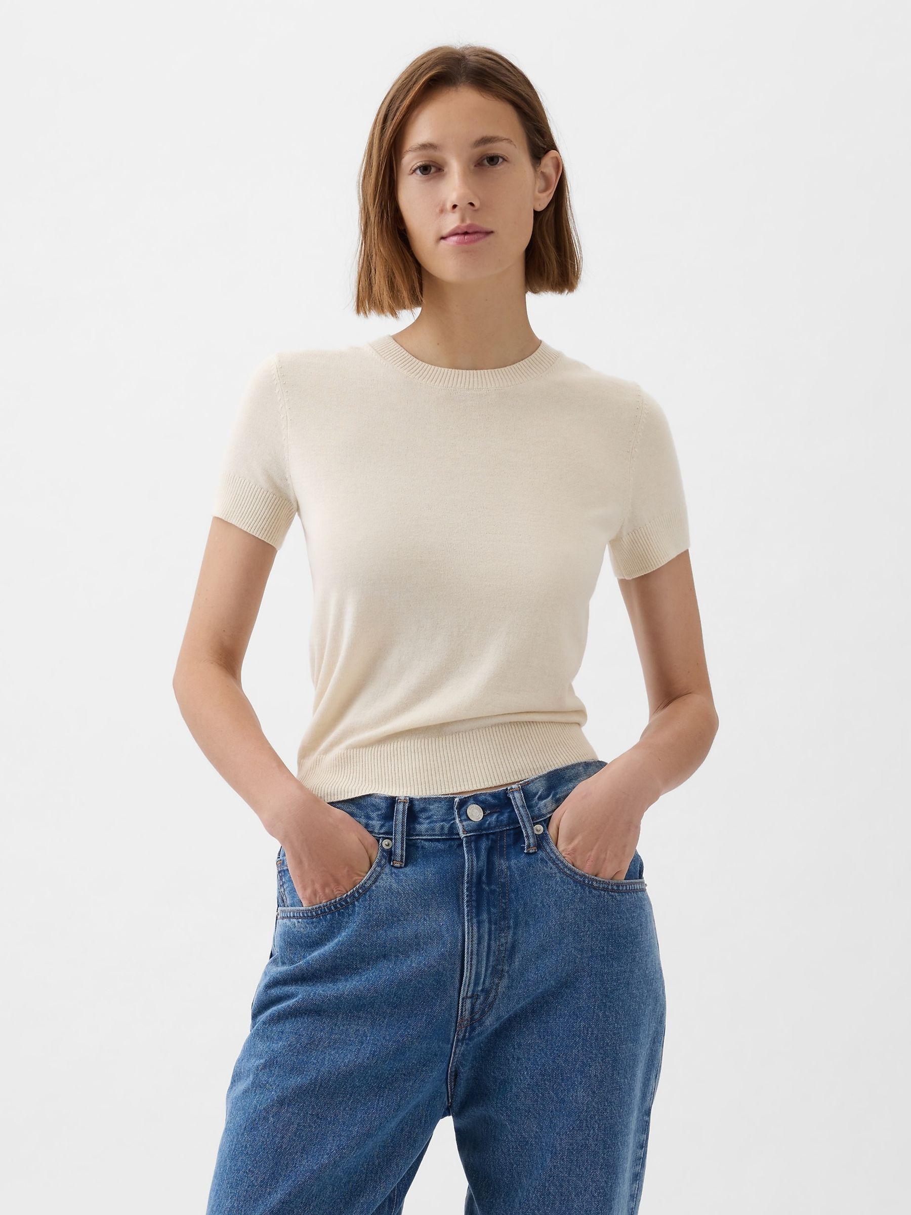 Neutral Lightweight CashSoft Short Sleeve Jumper - Image 1 of 2