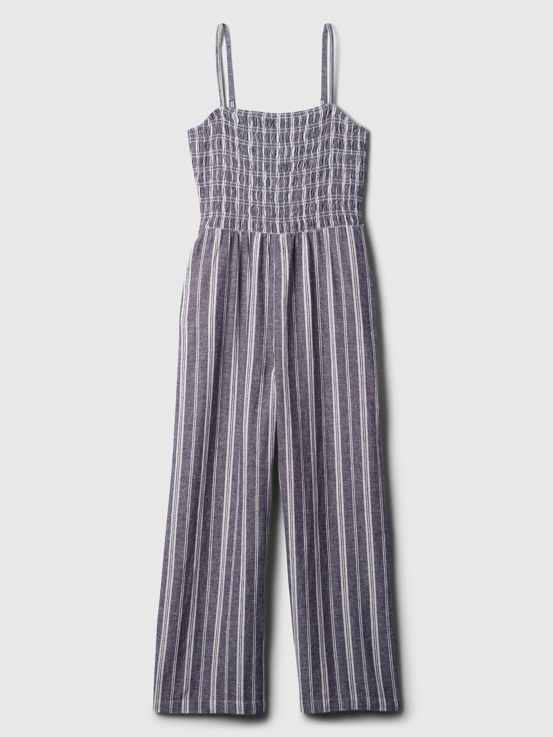 Blue Linen Blend Strappy Wide Leg Jumpsuit - Image 4 of 5