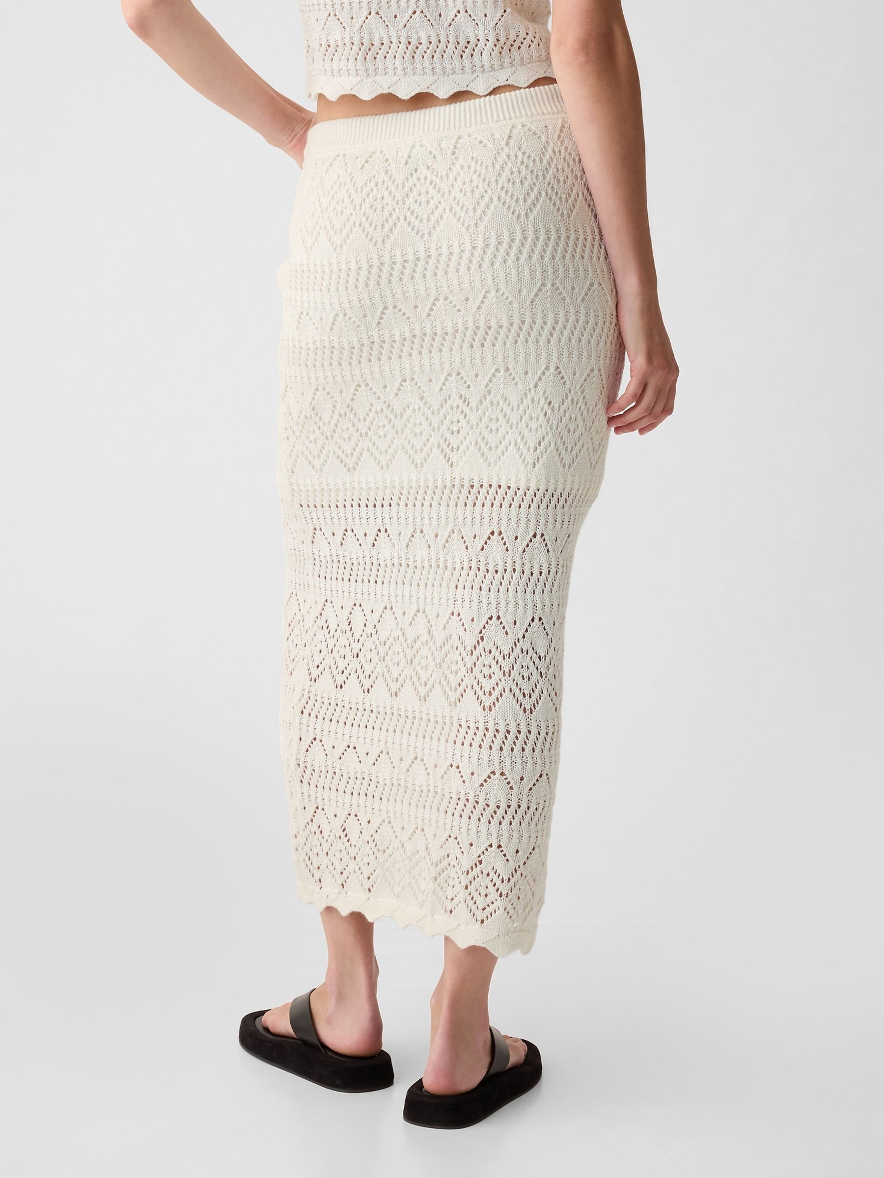 Off White Crochet Pull On Midi Skirt - Image 2 of 2