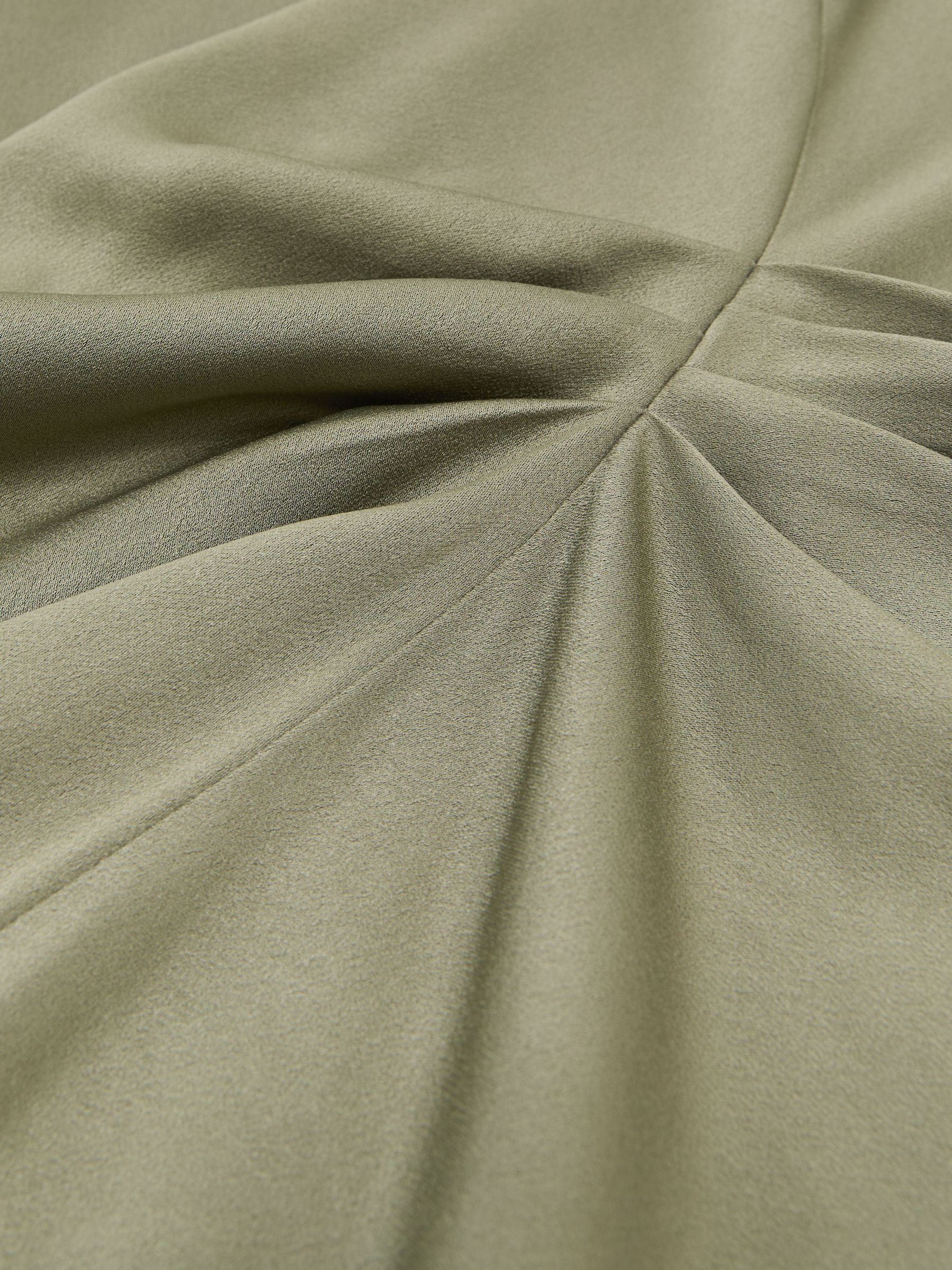 Satin Drape-Detail Midi Dress in Khaki Green - Image 7 of 7