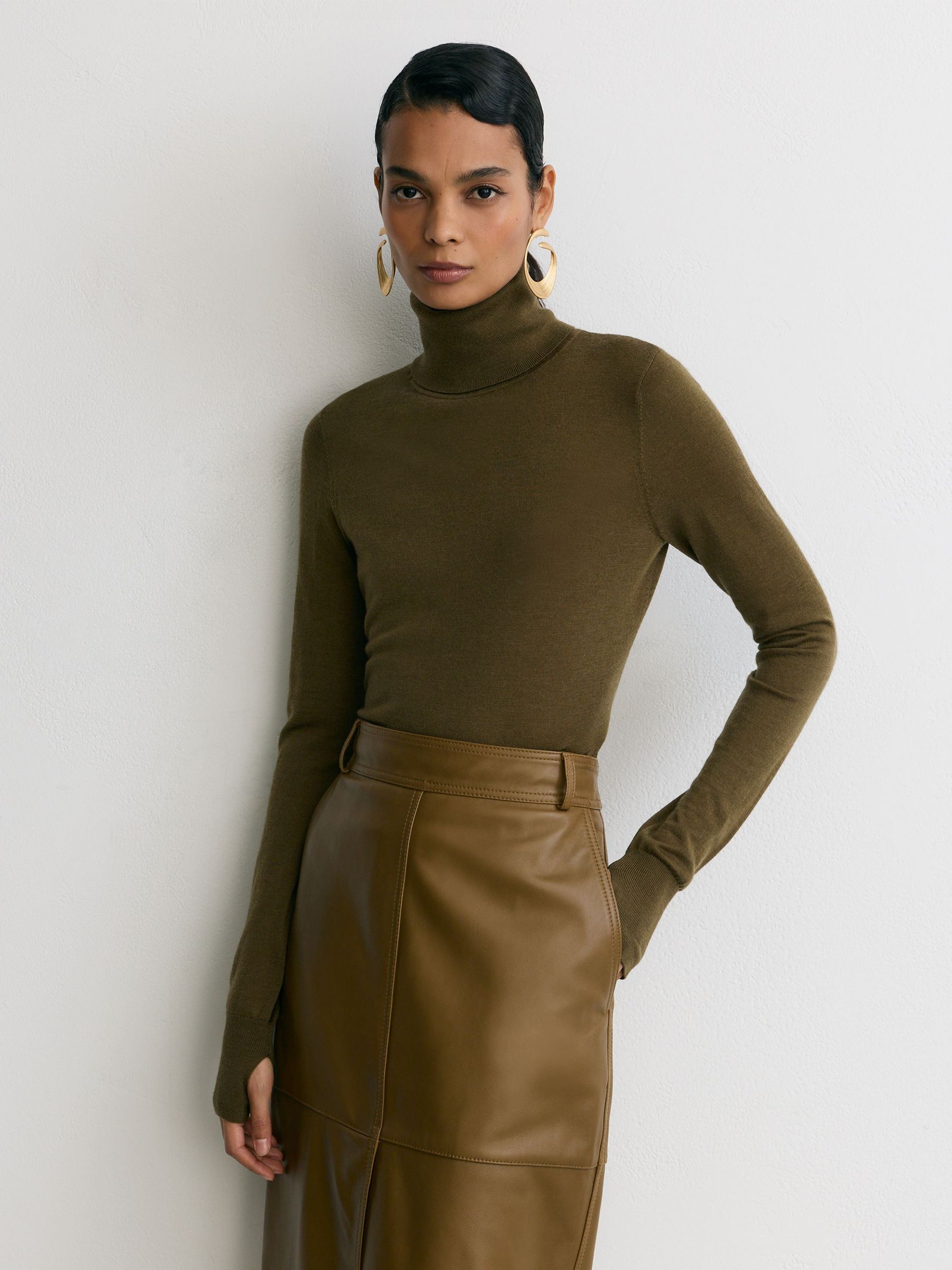 Merino Wool Roll-Neck Jumper in Green - Image 3 of 6