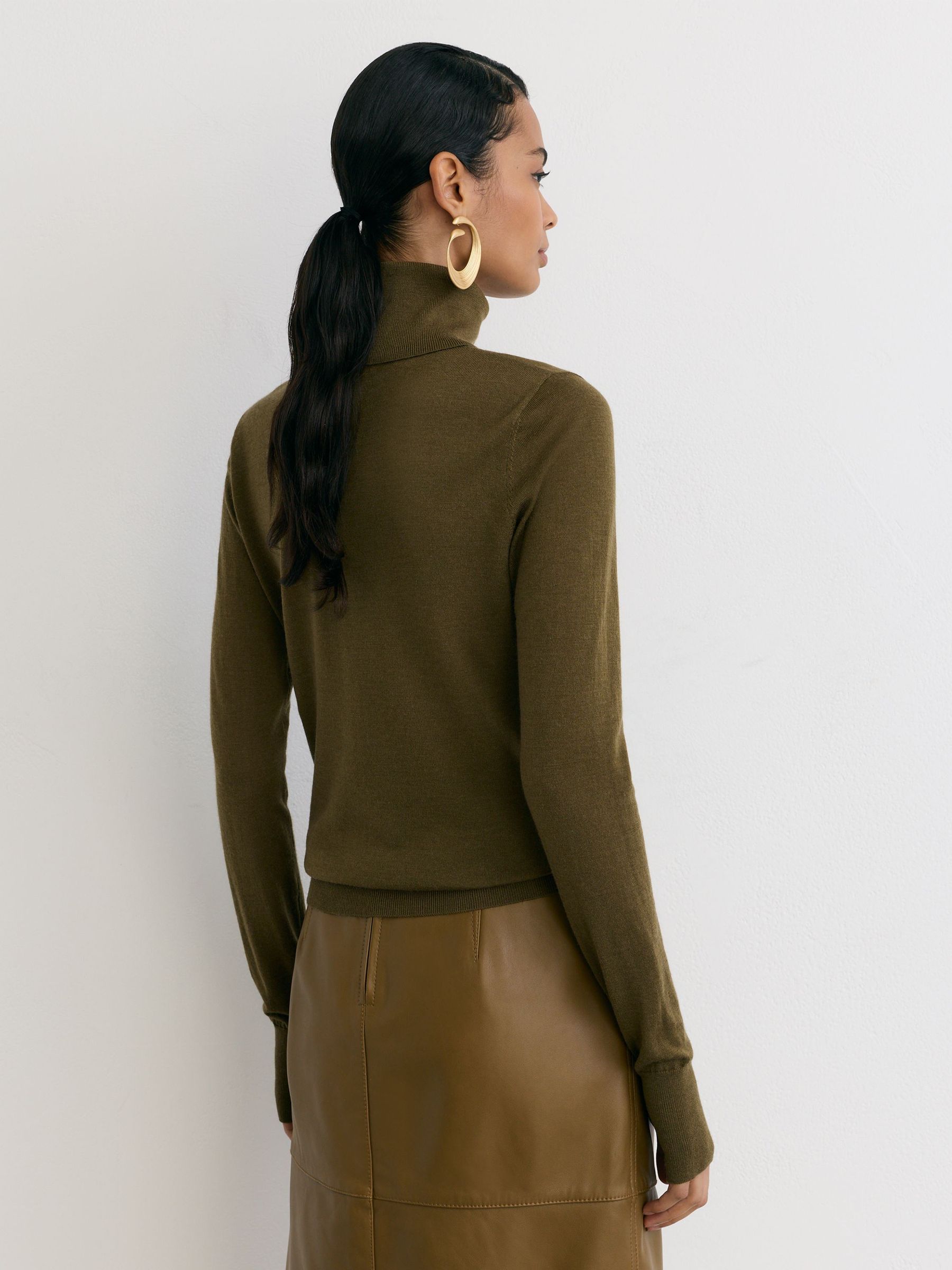 Merino Wool Roll-Neck Jumper in Green - Image 5 of 6