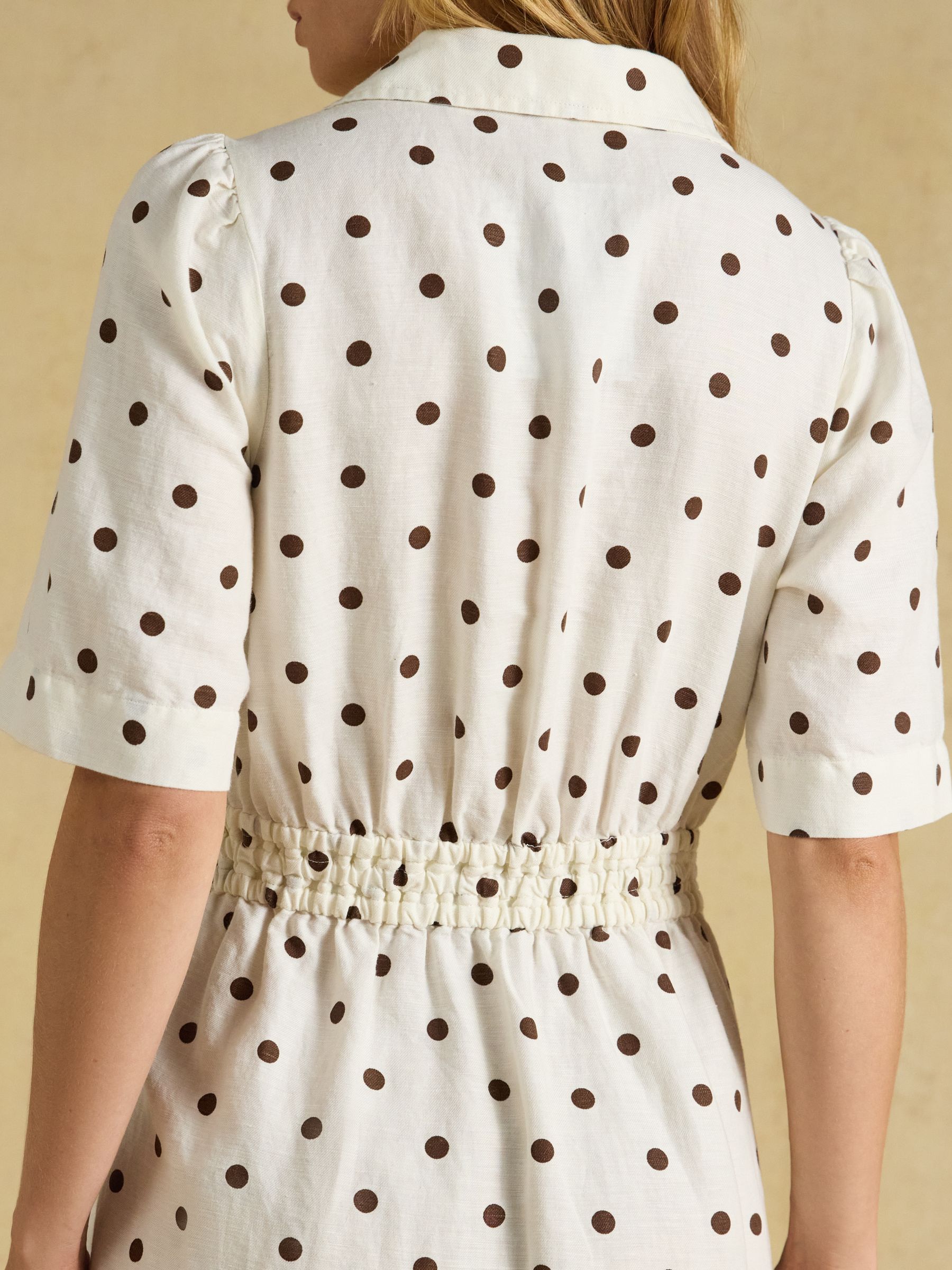 Marina Cream Spot Knot Linen Midi Dress - Image 6 of 7