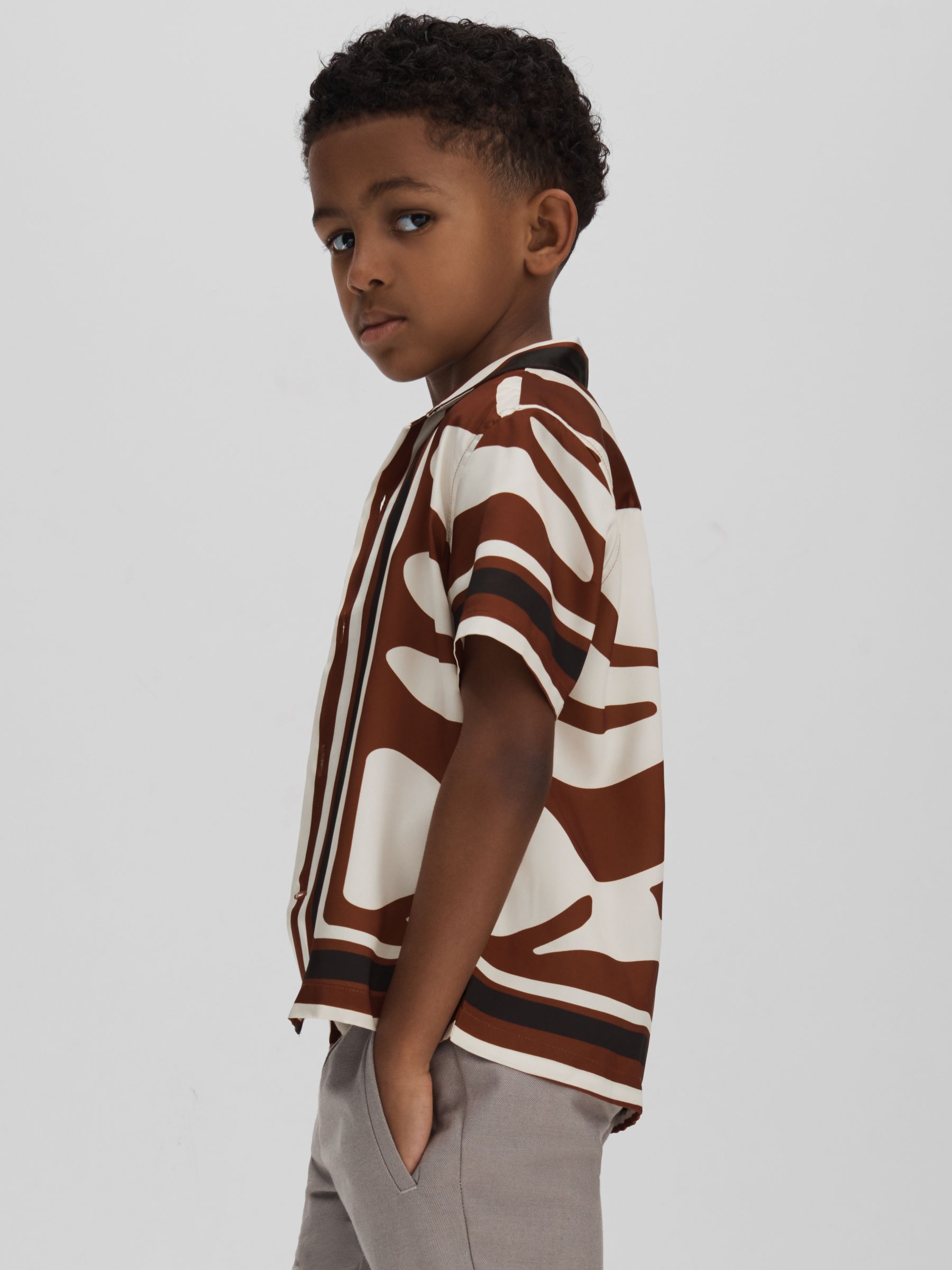3-9 yrs Printed Cuban Collar Shirt in Tobacco - Image 1 of 4
