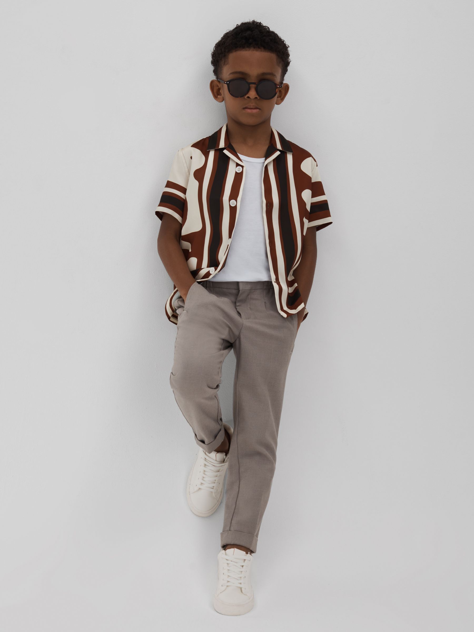 3-9 yrs Printed Cuban Collar Shirt in Tobacco - Image 3 of 4