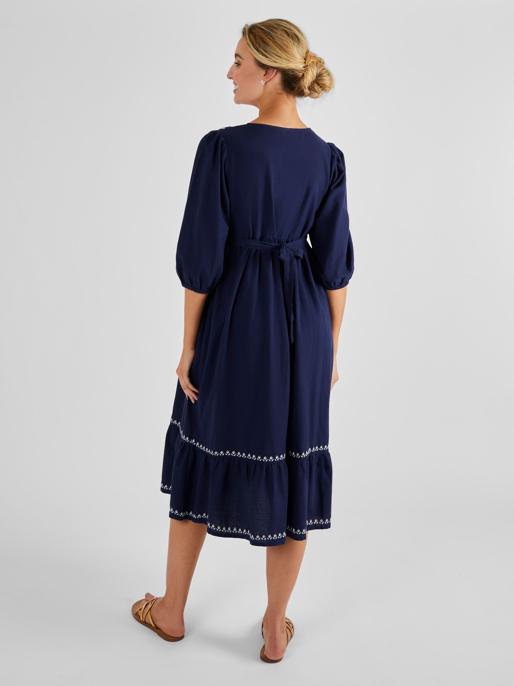 Navy Linen Blend Embroidered Maternity Dress - Image 2 of 4